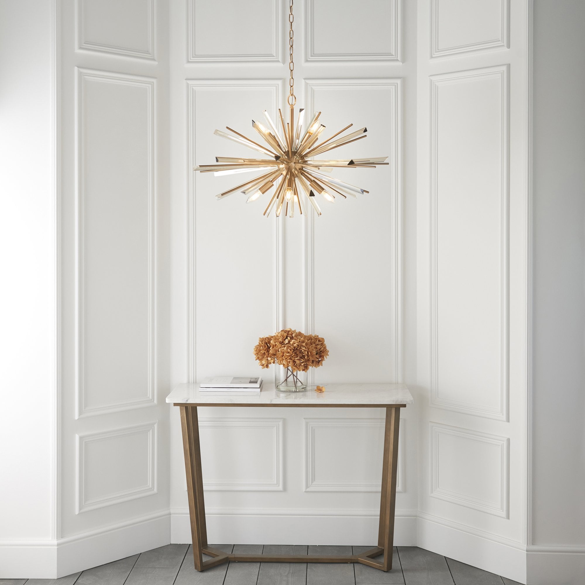 Utopia Spike 8 Light Pendant Chandelier - Antique Brass - 80cm Diameter