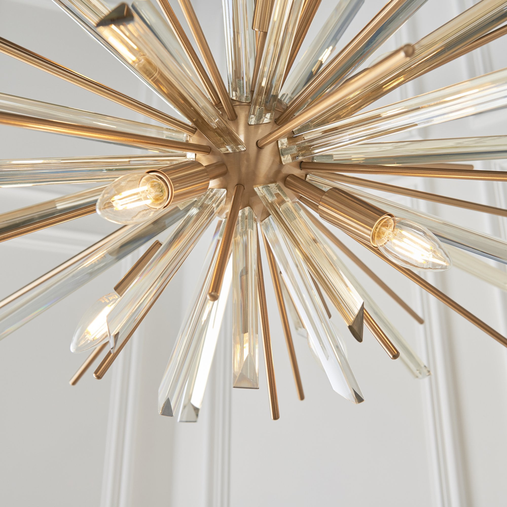Utopia Spike 8 Light Pendant Chandelier - Antique Brass - 80cm Diameter