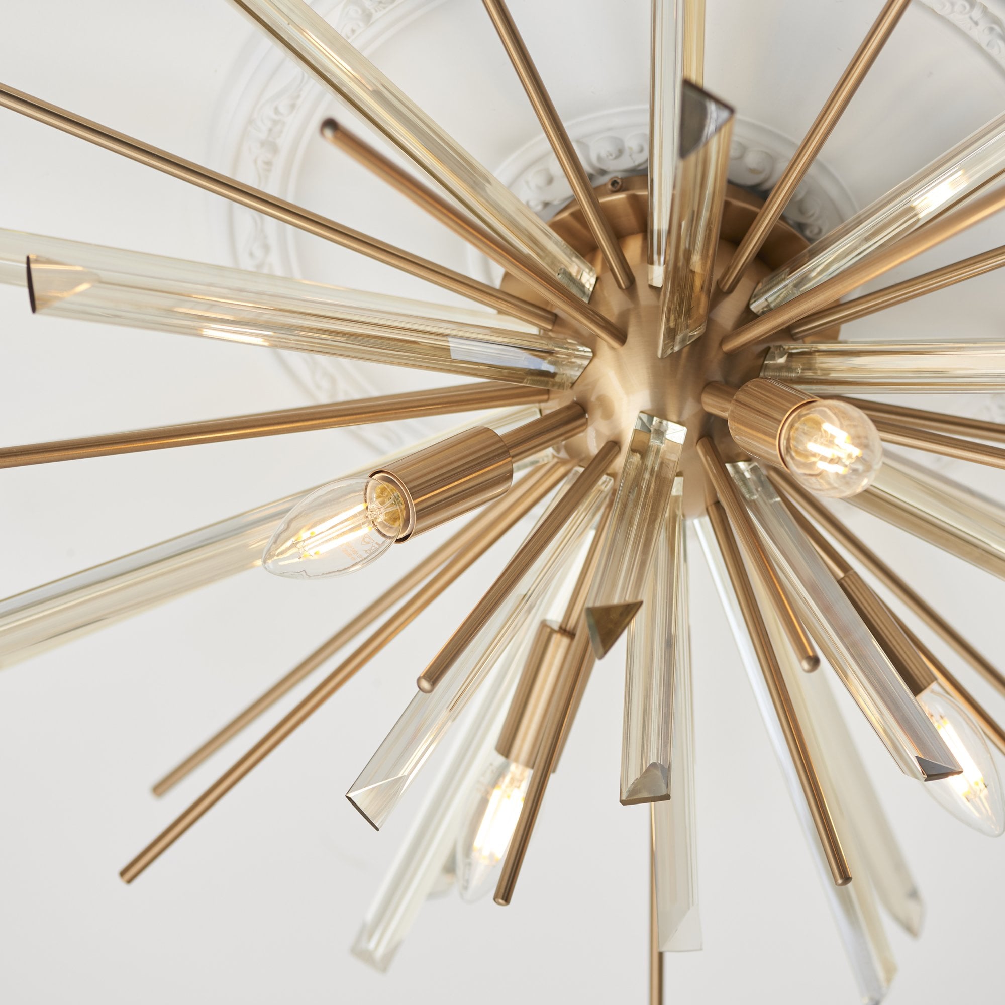 Utopia Spike 4 Light Flush Fitting - Antique Brass - 80cm Diameter