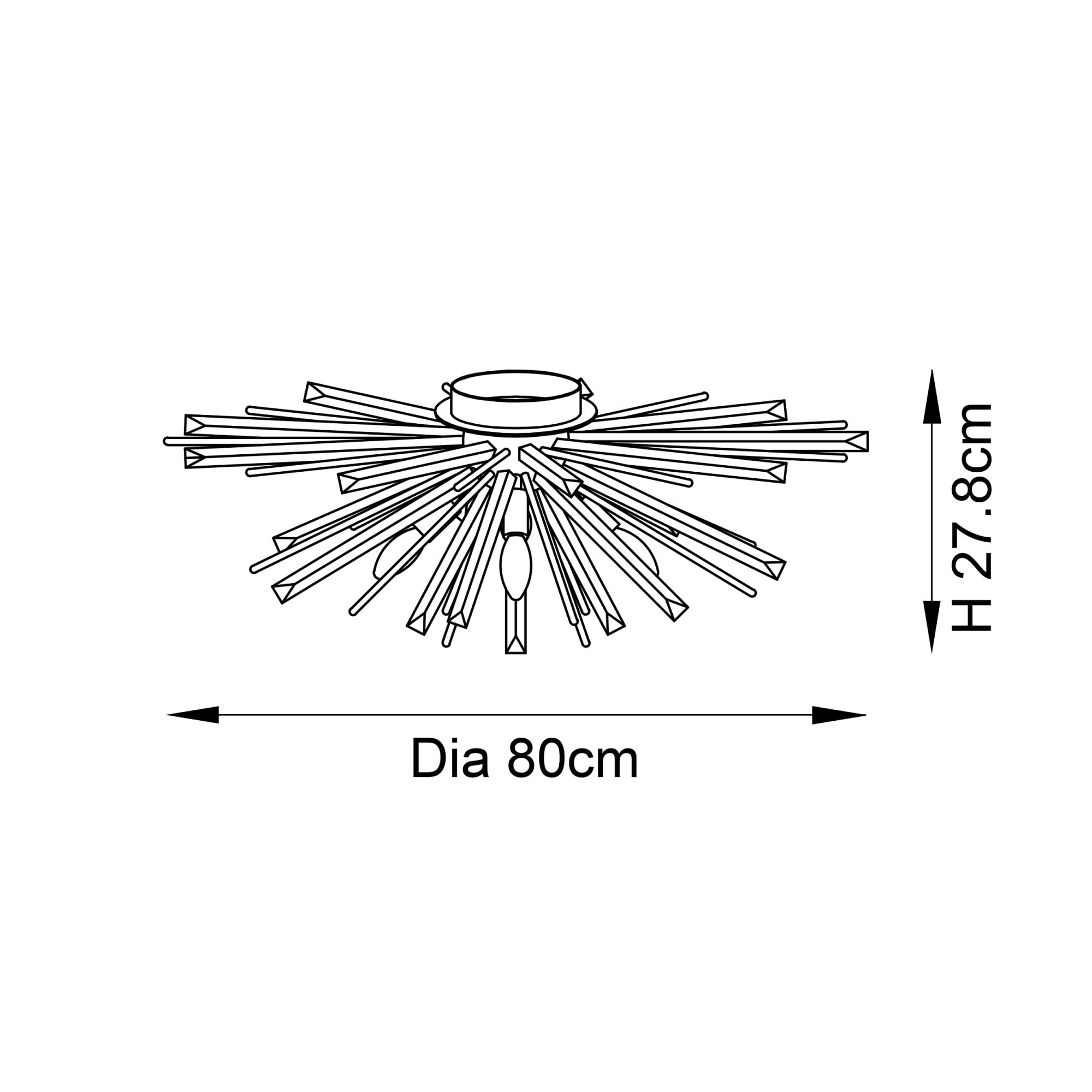 Utopia Spike 4 Light Flush Fitting - Antique Brass - 80cm Diameter