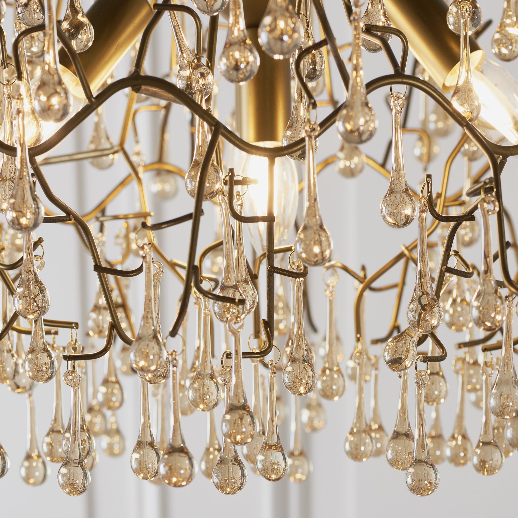 Utopia Drip 4 Light Pendant Chandelier - Aged Gold With Champagne Tinted Glass - 75cm Diameter