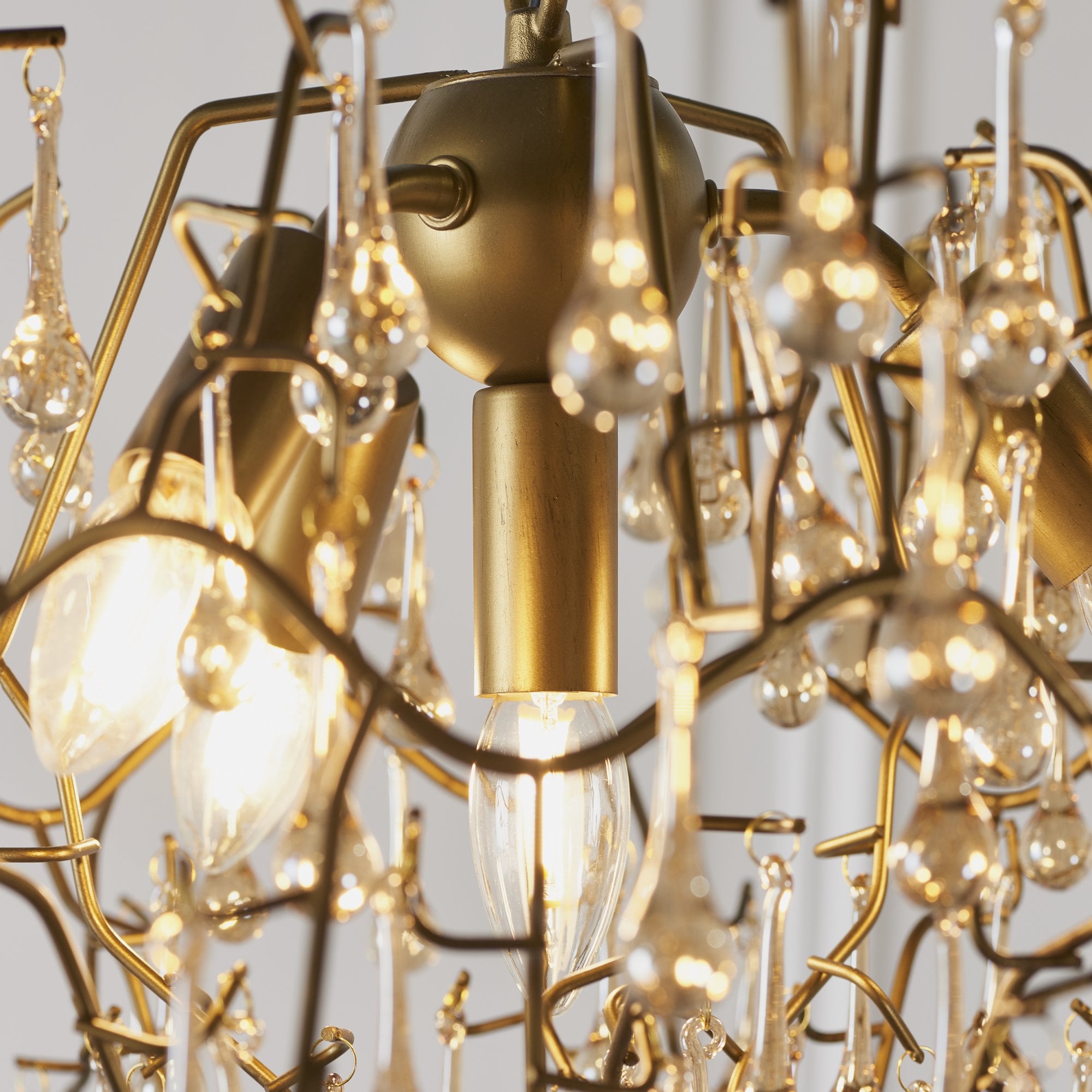 Utopia Drip 4 Light Pendant Chandelier - Aged Gold With Champagne Tinted Glass - 75cm Diameter