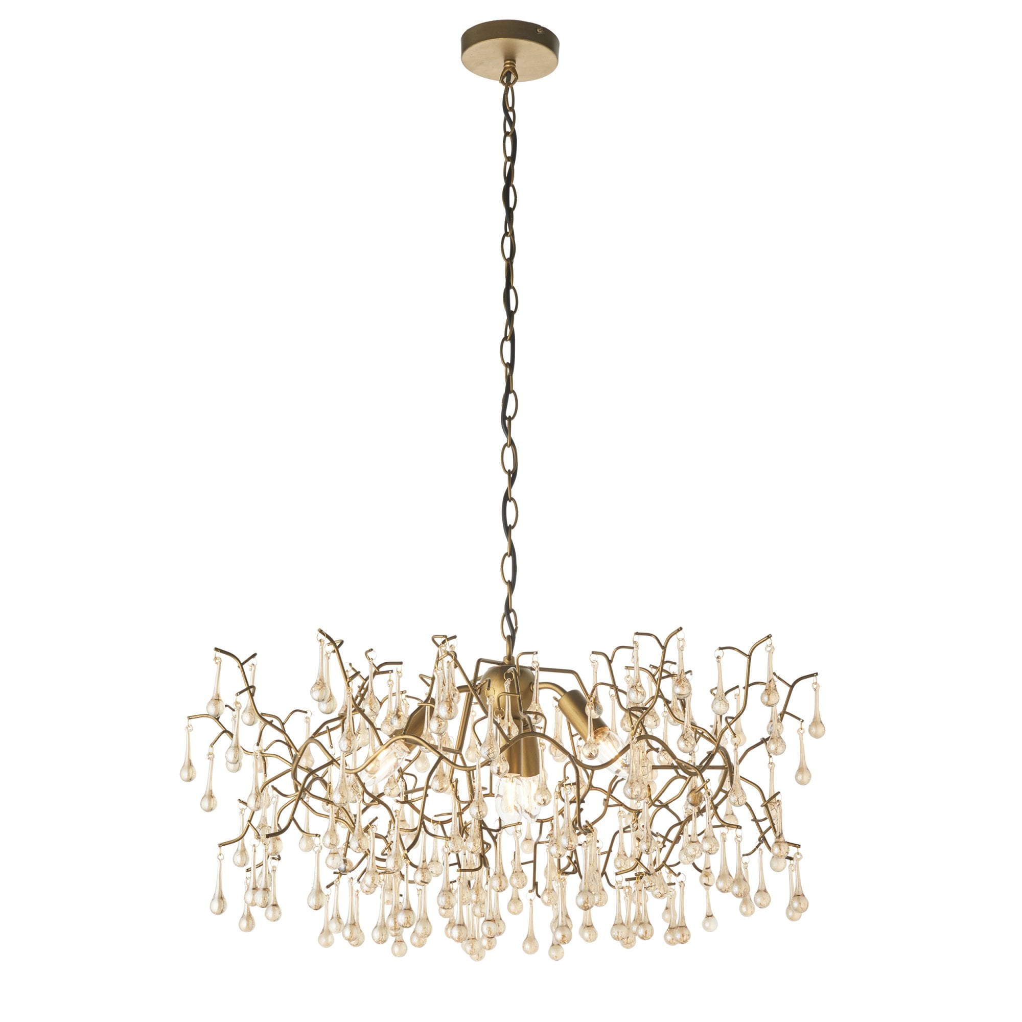 Utopia Drip 4 Light Pendant Chandelier - Aged Gold With Champagne Tinted Glass - 75cm Diameter