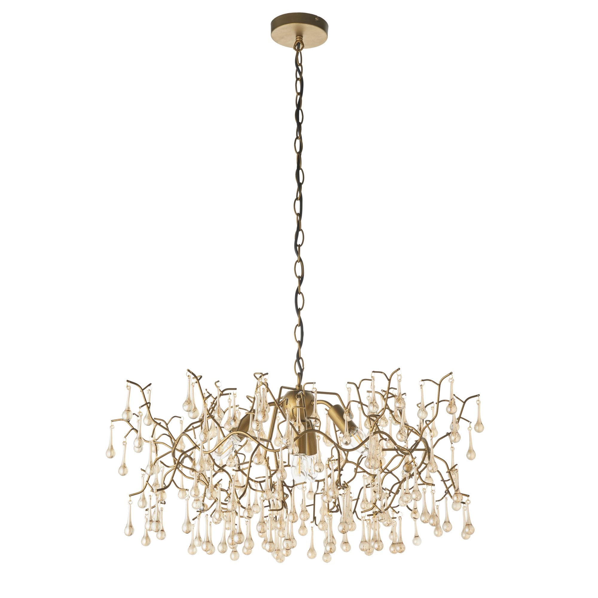 Utopia Drip 4 Light Pendant Chandelier - Aged Gold With Champagne Tinted Glass - 75cm Diameter