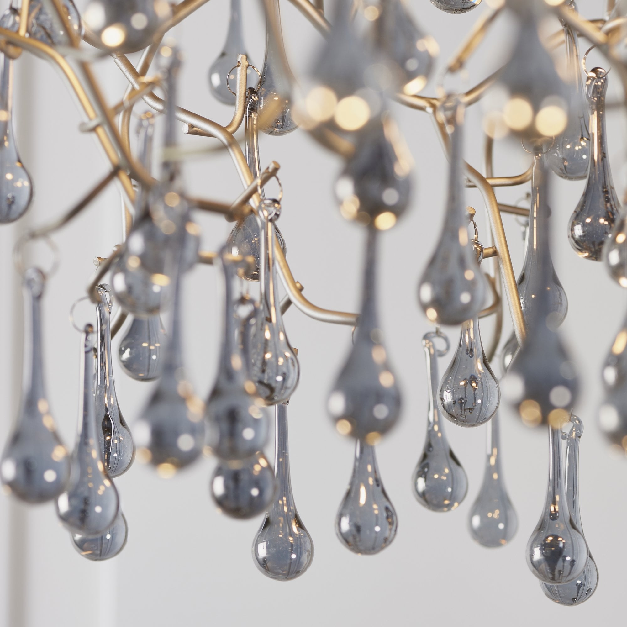 Utopia Drip 4 Light Pendant Chandelier - Aged Silver With Smoked Grey Tinted Glass - 75cm Diameter