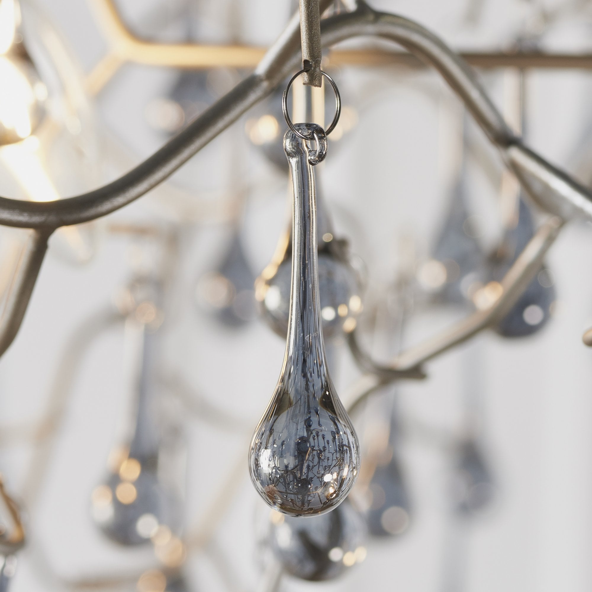 Utopia Drip 4 Light Pendant Chandelier - Aged Silver With Smoked Grey Tinted Glass - 75cm Diameter