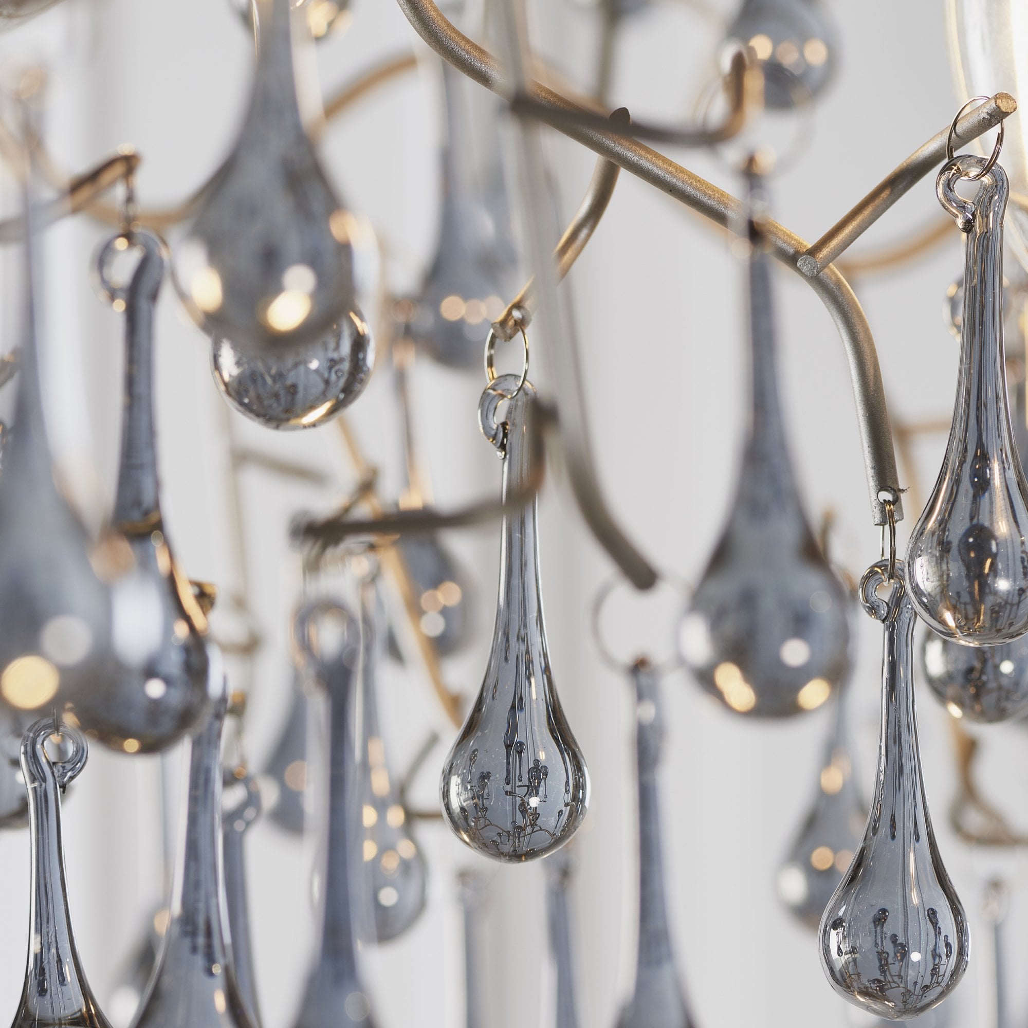 Utopia Drip 4 Light Pendant Chandelier - Aged Silver With Smoked Grey Tinted Glass - 75cm Diameter