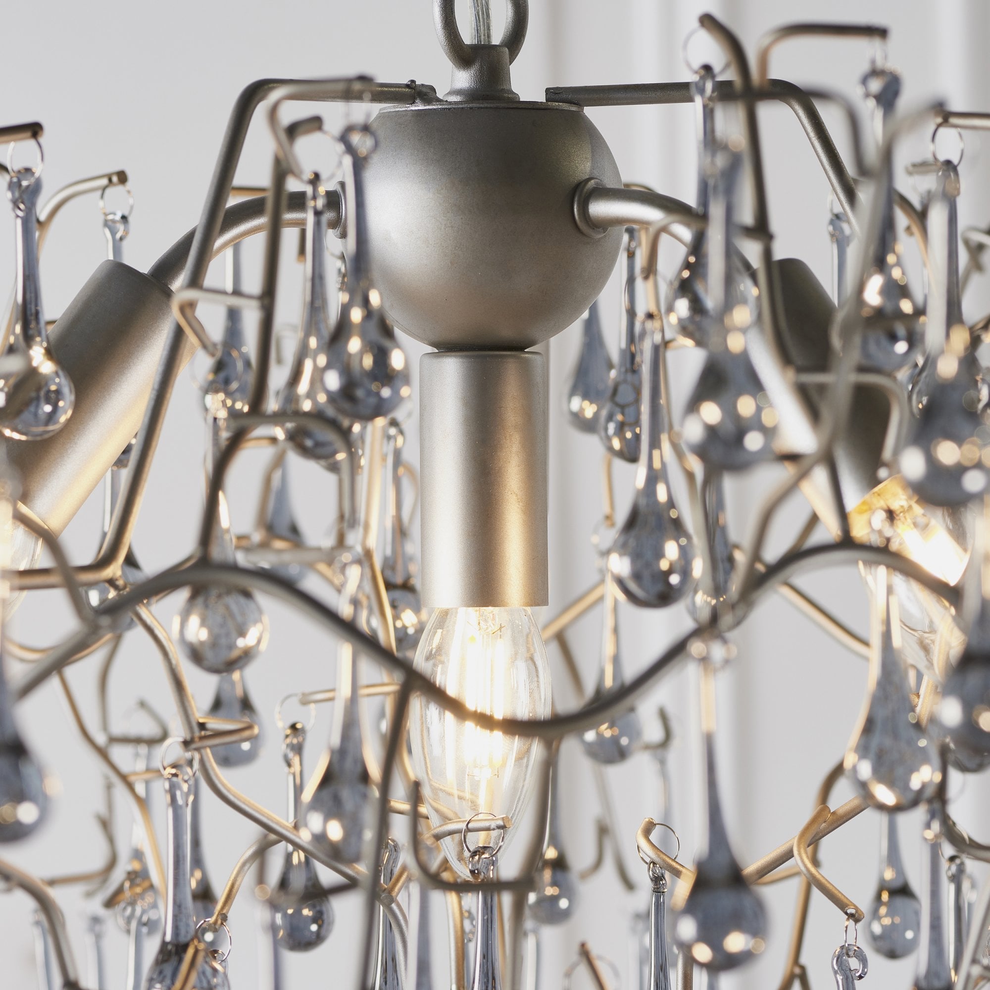 Utopia Drip 4 Light Pendant Chandelier - Aged Silver With Smoked Grey Tinted Glass - 75cm Diameter