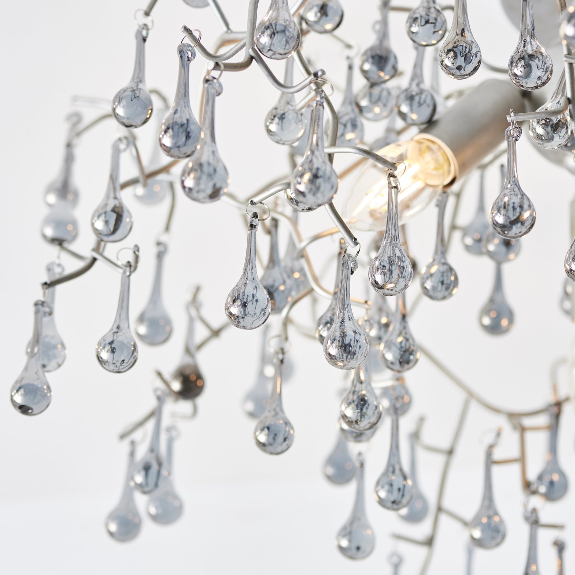 Utopia Drip 3 Light Semi Flush Fitting - Aged Silver With Smoked Grey Tinted Glass - 55cm Diameter