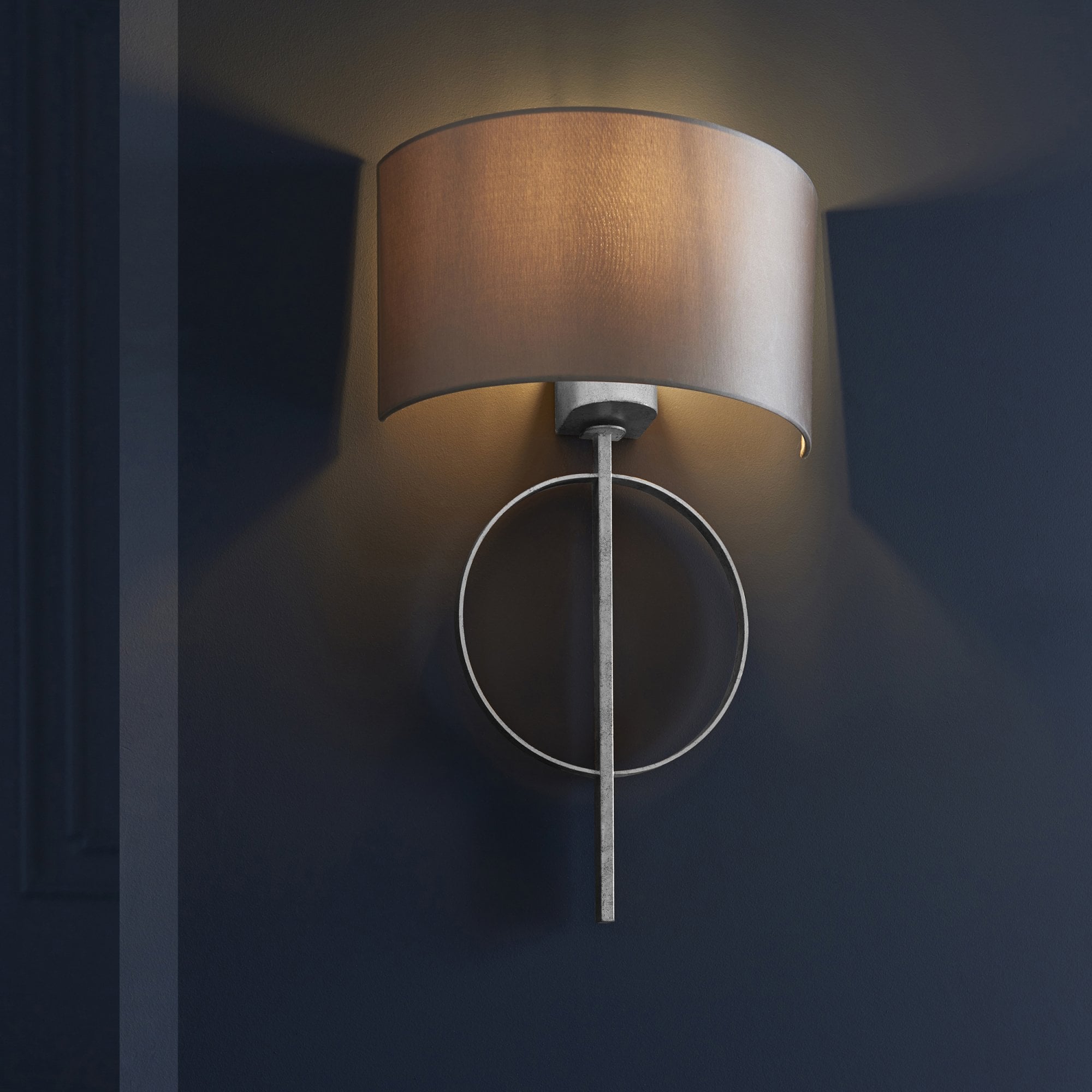Utopia Interlink Wall Light - Antique Silver Leaf With Mink Shade
