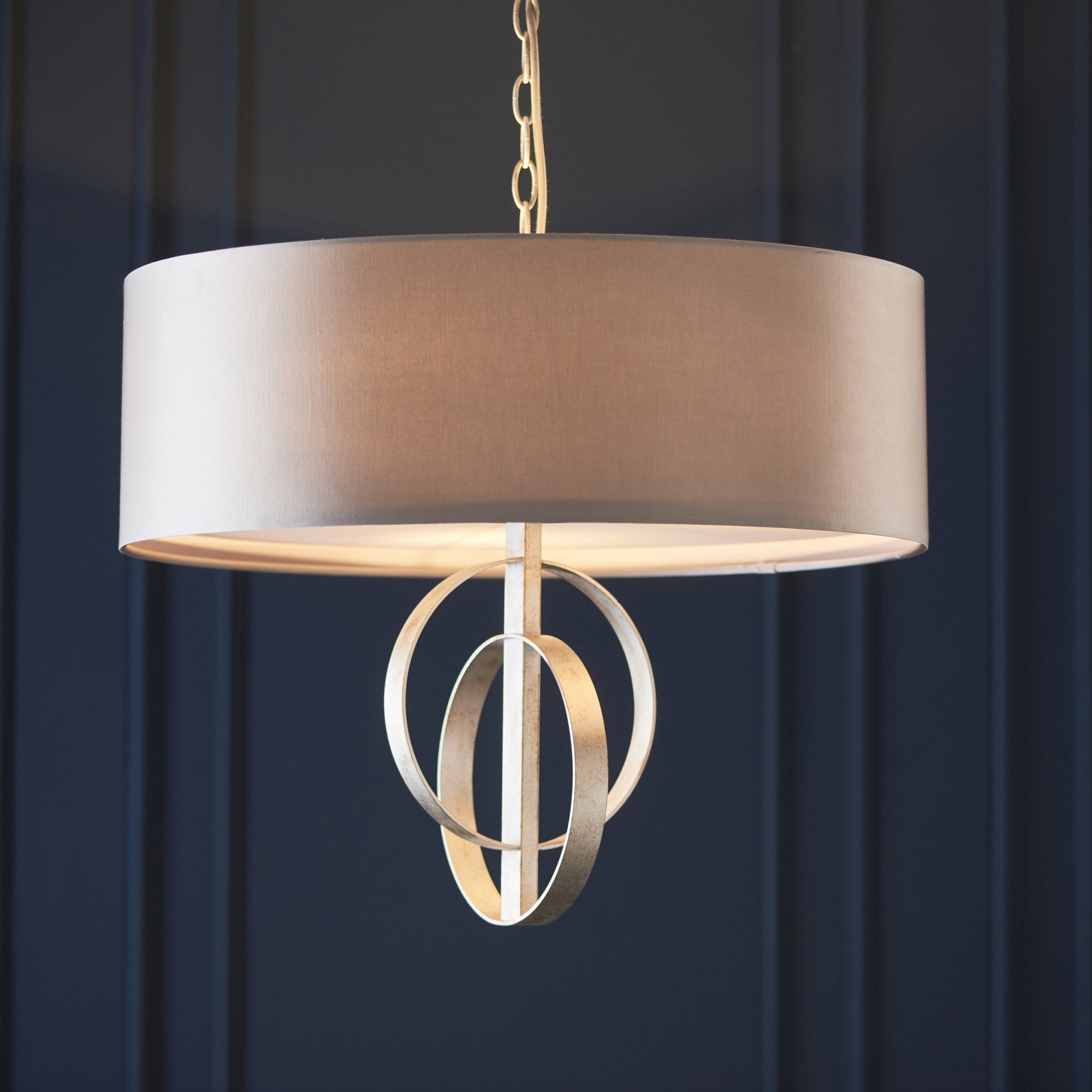 Utopia Interlink 5 Light Pendant - Antique Silver Leaf With Mink Shade - 70cm Diameter