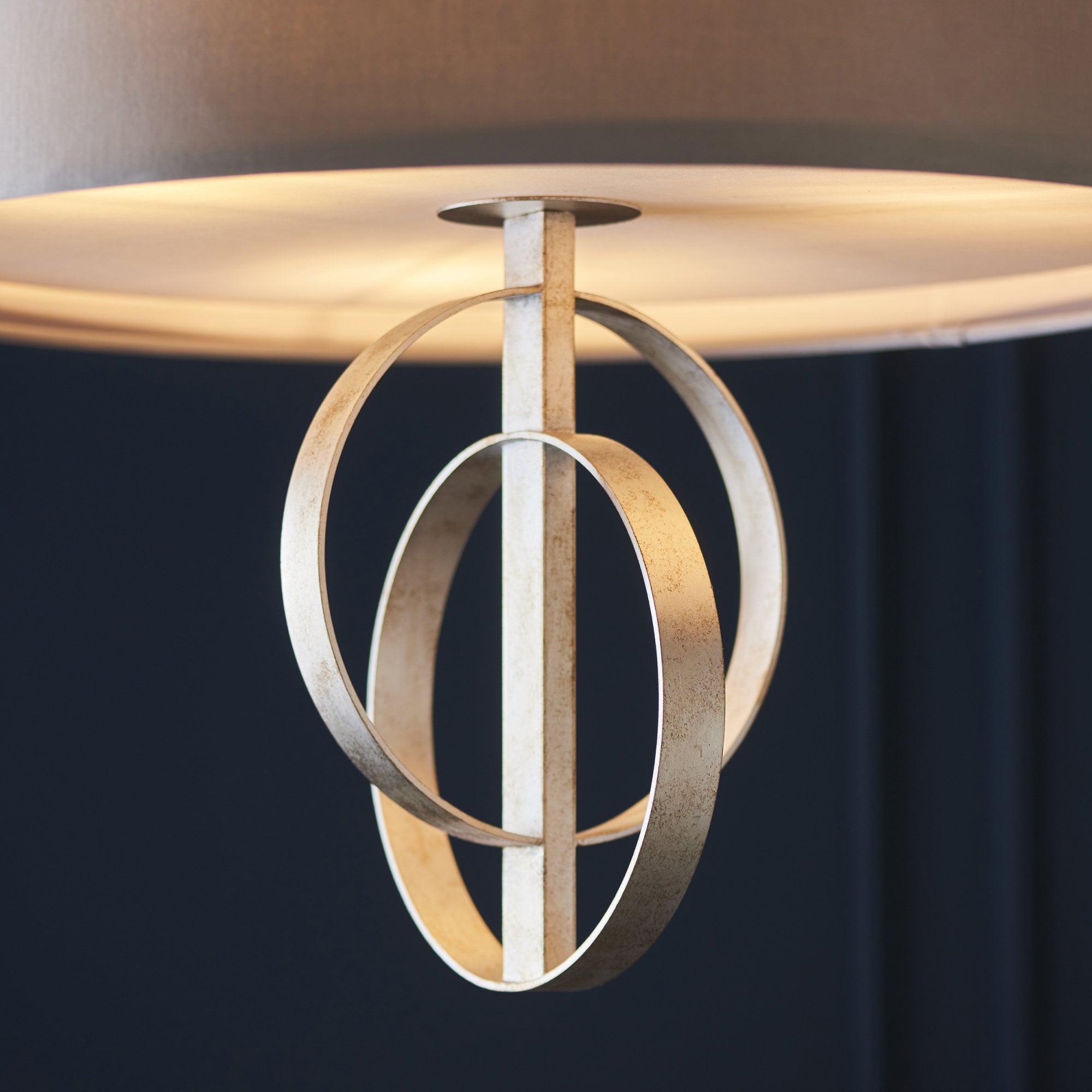 Utopia Interlink 5 Light Pendant - Antique Silver Leaf With Mink Shade - 70cm Diameter