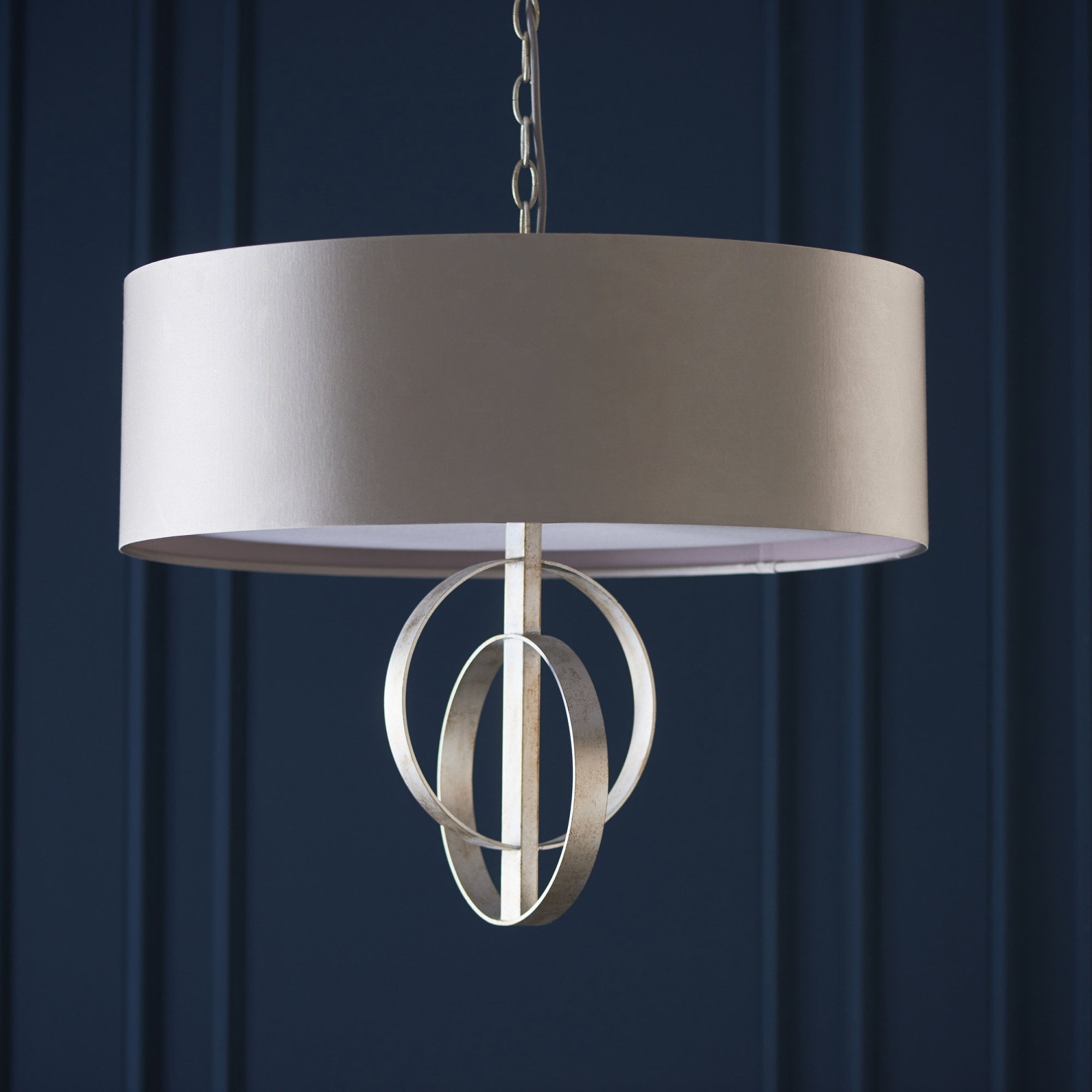 Utopia Interlink 5 Light Pendant - Antique Silver Leaf With Mink Shade - 70cm Diameter