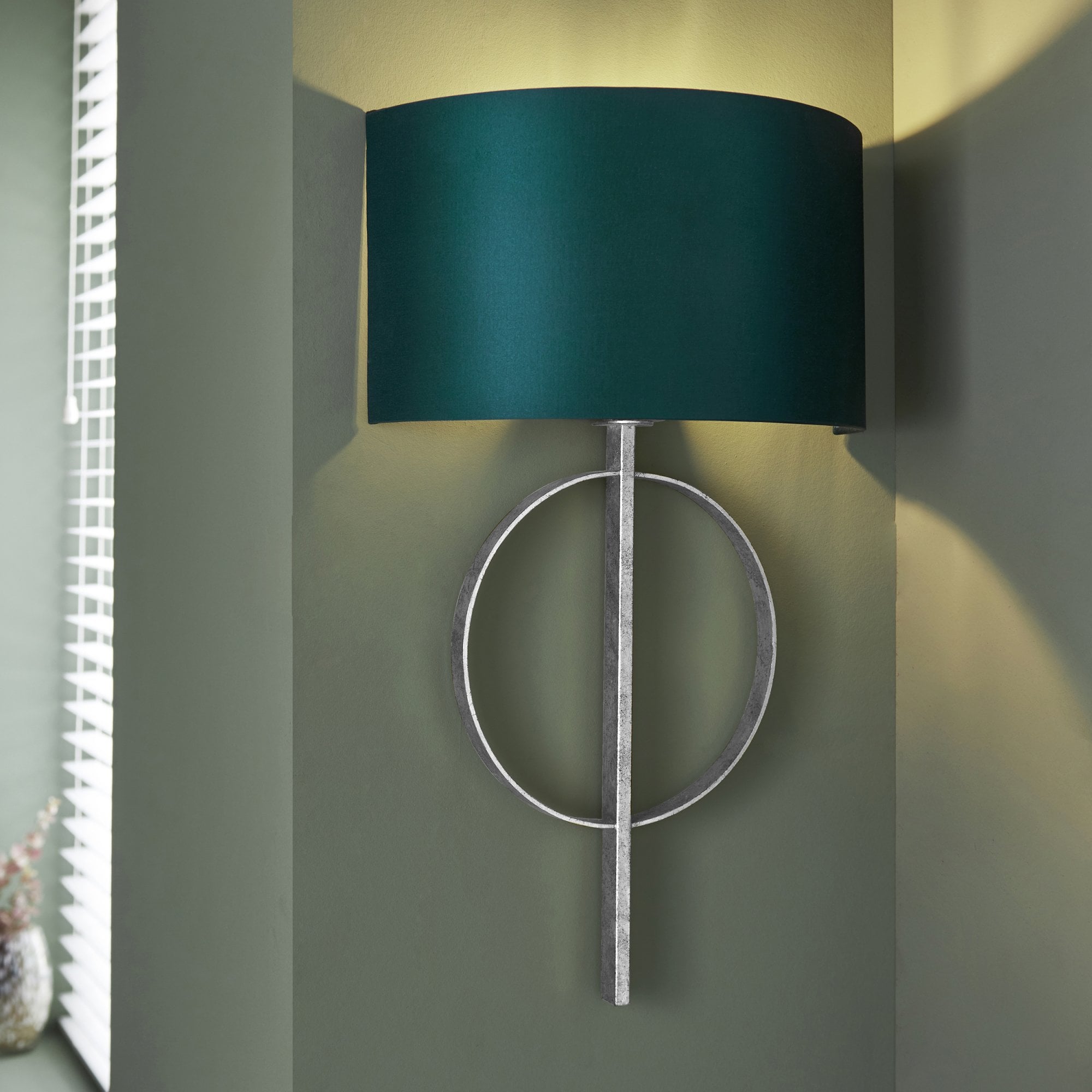 Utopia Interlink Wall Light - Antique Silver Leaf With Teal Shade