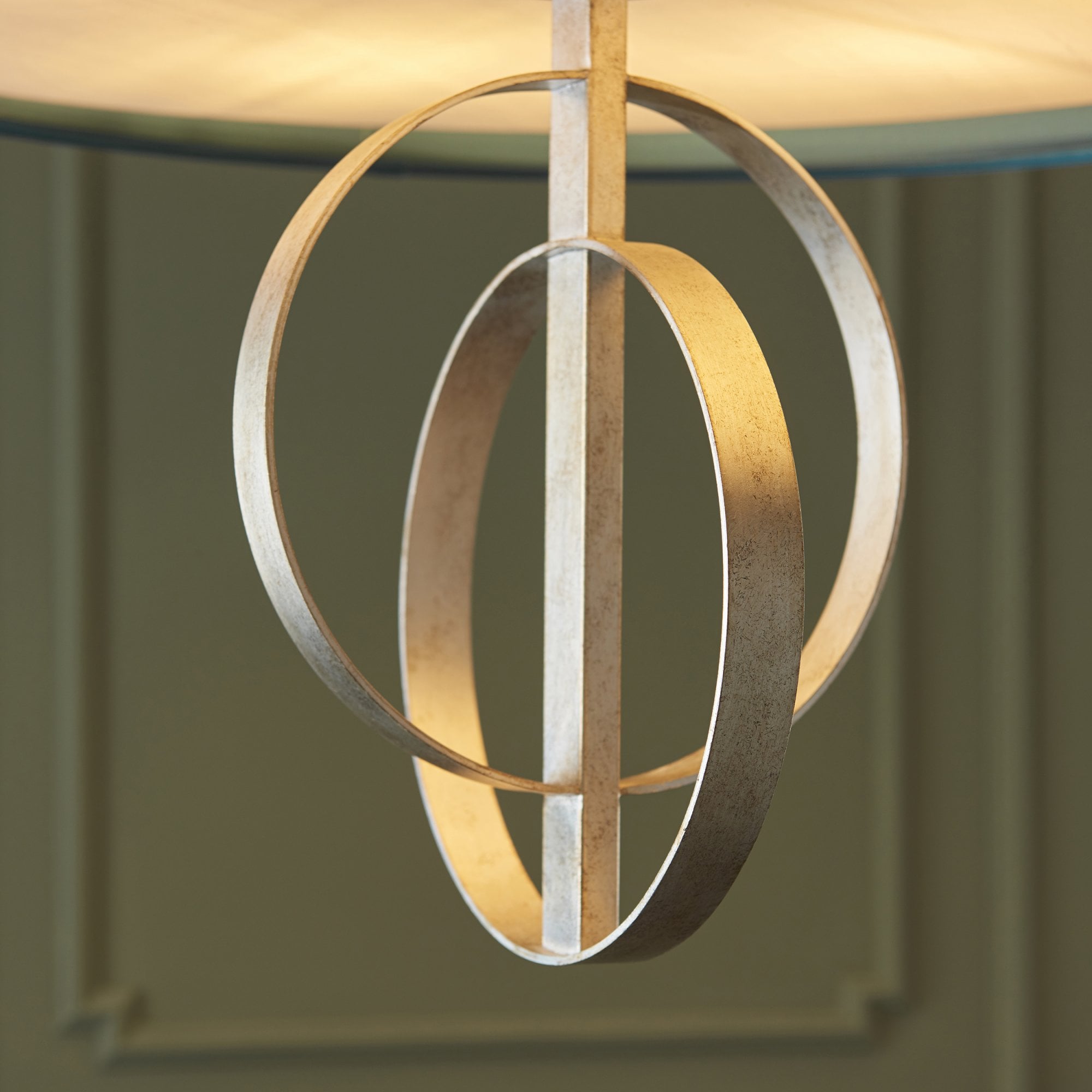 Utopia Interlink 5 Light Pendant - Antique Silver Leaf With Teal Shade - 70cm Diameter