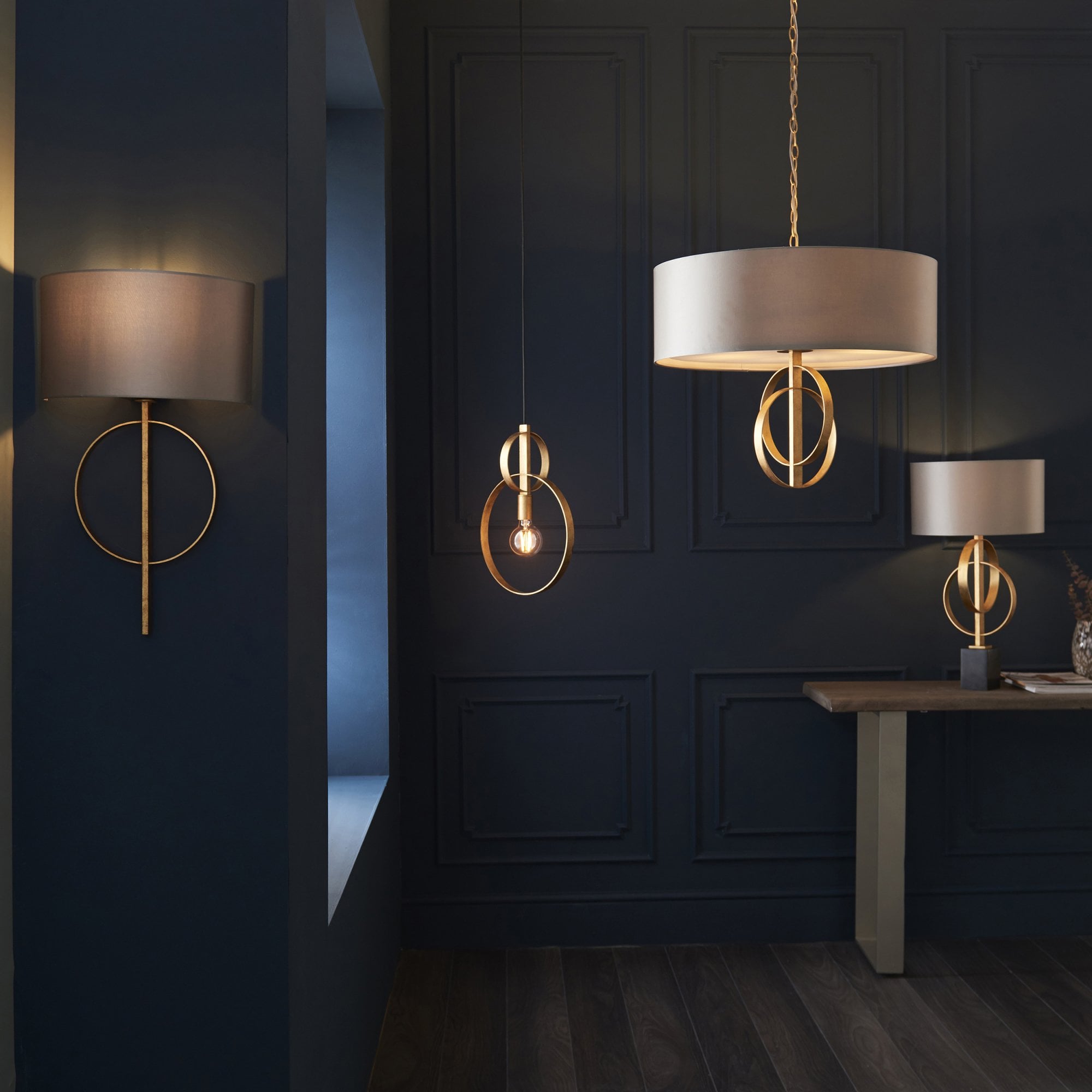 Utopia Interlink Wall Light - Antique Gold With Mink Shade