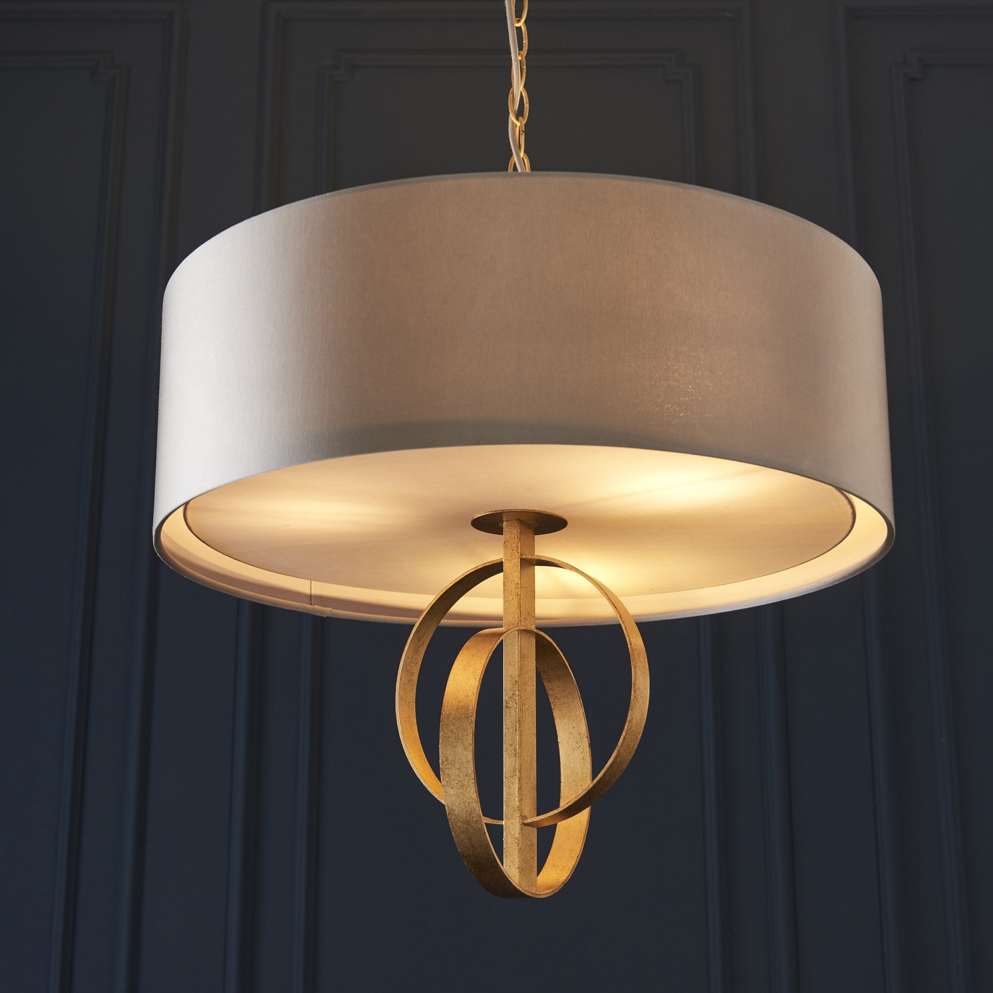 Utopia Interlink 3 Light Pendant - Antique Gold With Mink Shade - 60cm Diameter