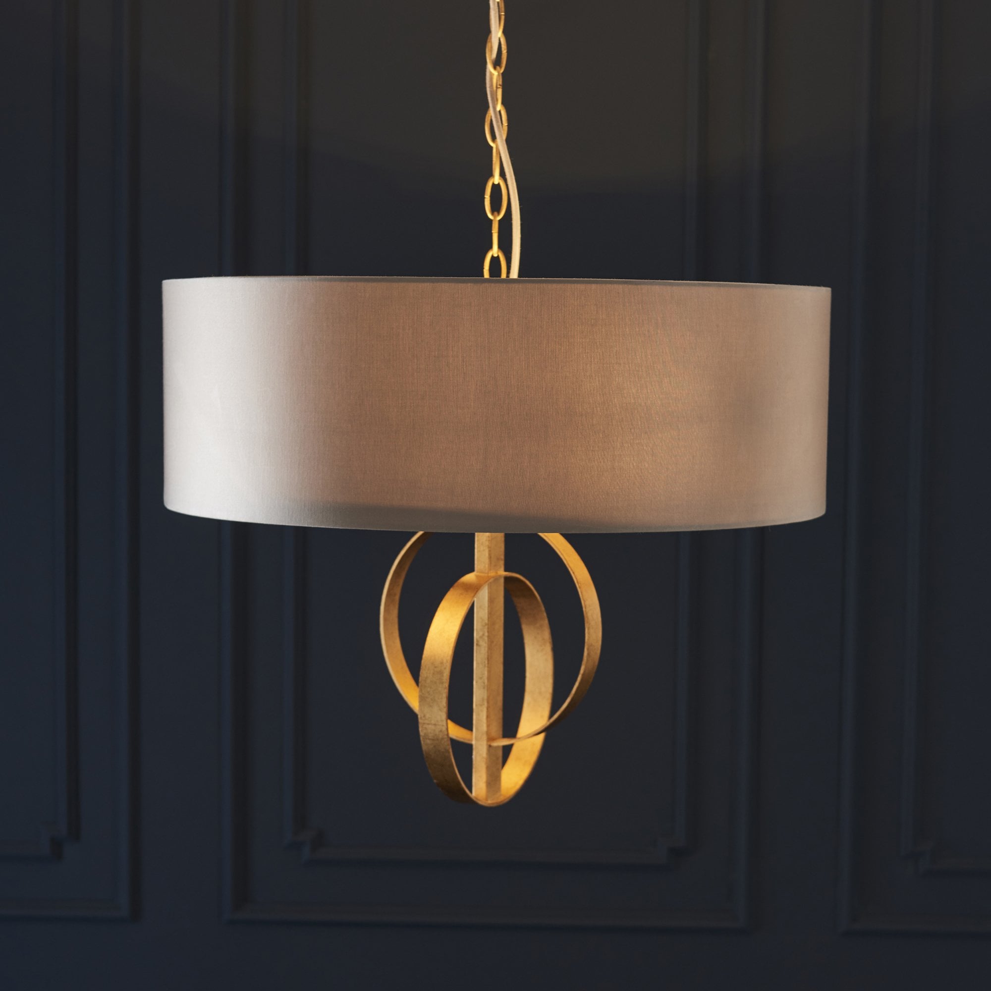 Utopia Interlink 3 Light Pendant - Antique Gold With Mink Shade - 60cm Diameter