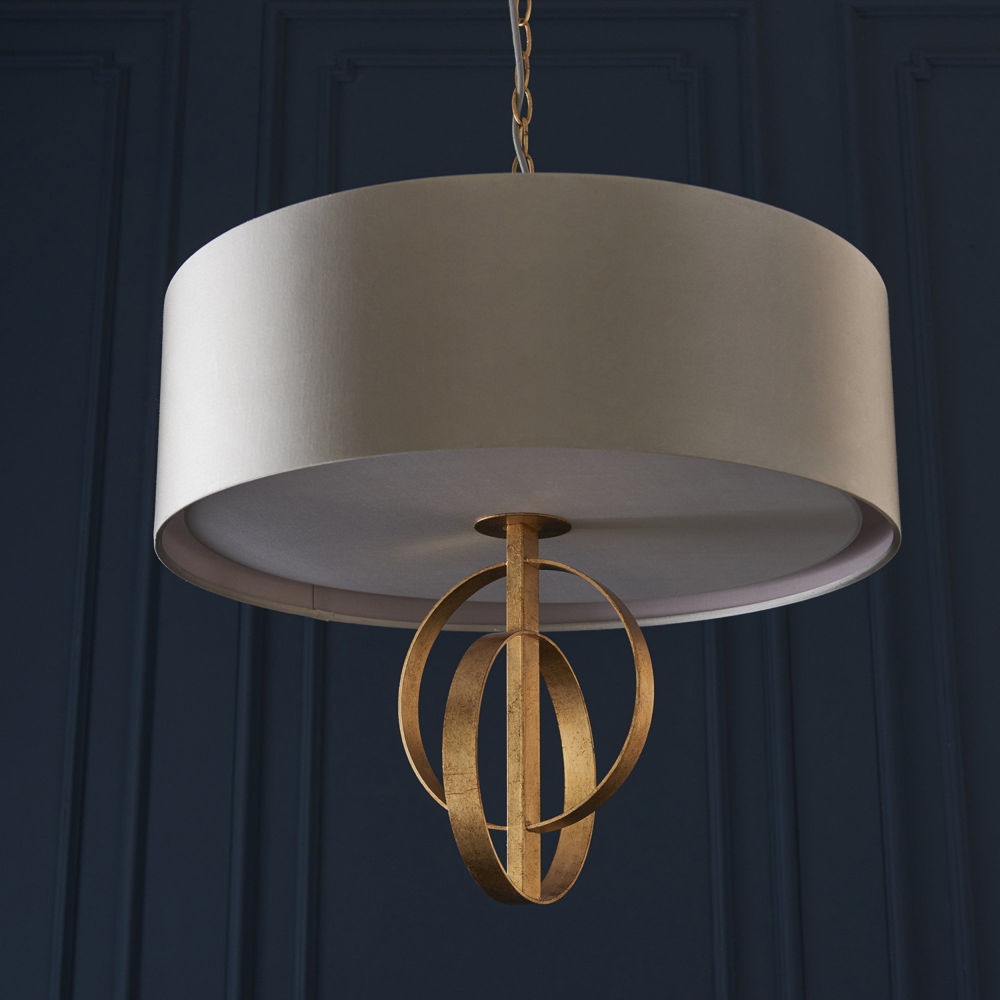 Utopia Interlink 3 Light Pendant - Antique Gold With Mink Shade - 60cm Diameter