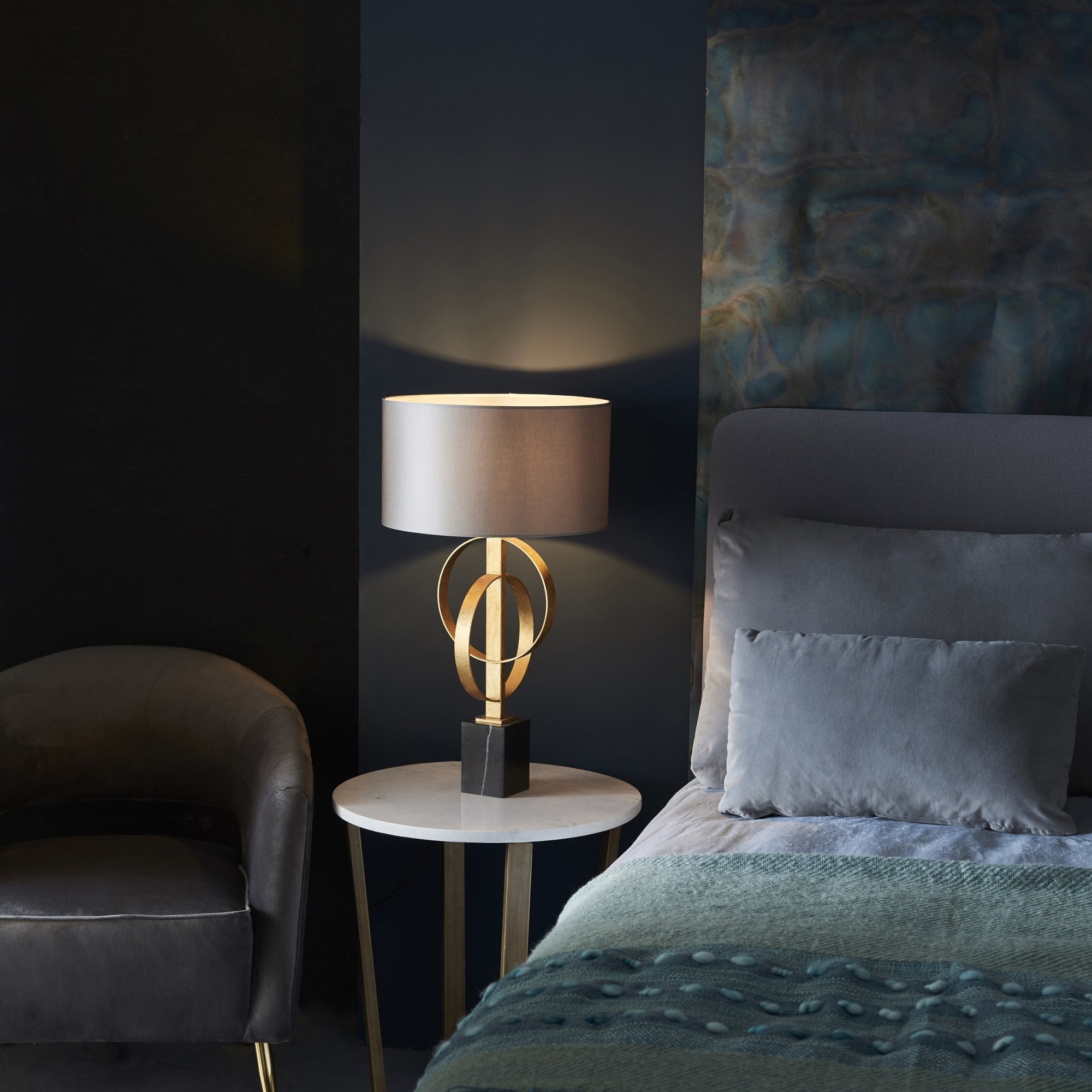 Utopia Interlink Table Lamp - Antique Gold With Mink Shade