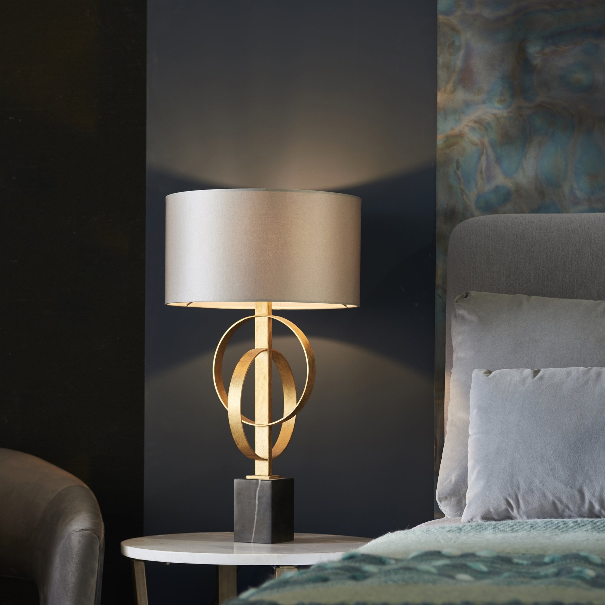 Utopia Interlink Table Lamp - Antique Gold With Mink Shade