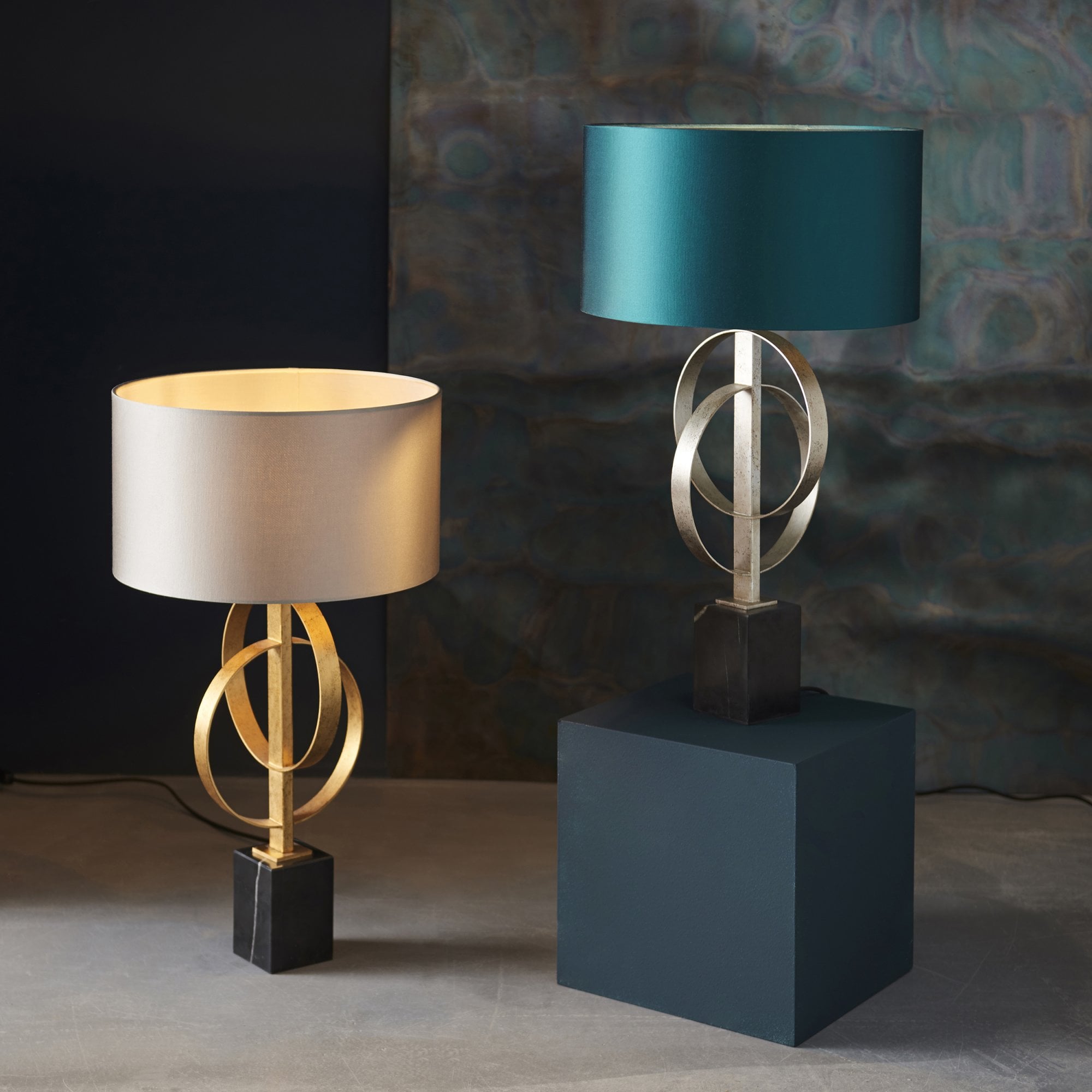 Utopia Interlink Table Lamp - Antique Gold With Mink Shade