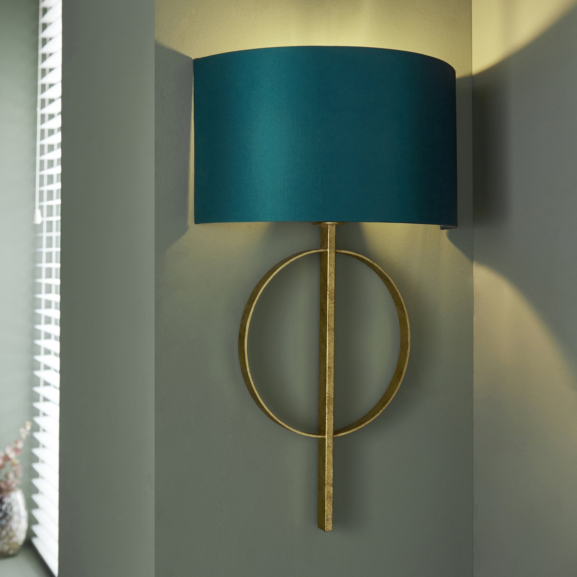 Utopia Interlink Wall Light - Antique Gold With Teal Shade