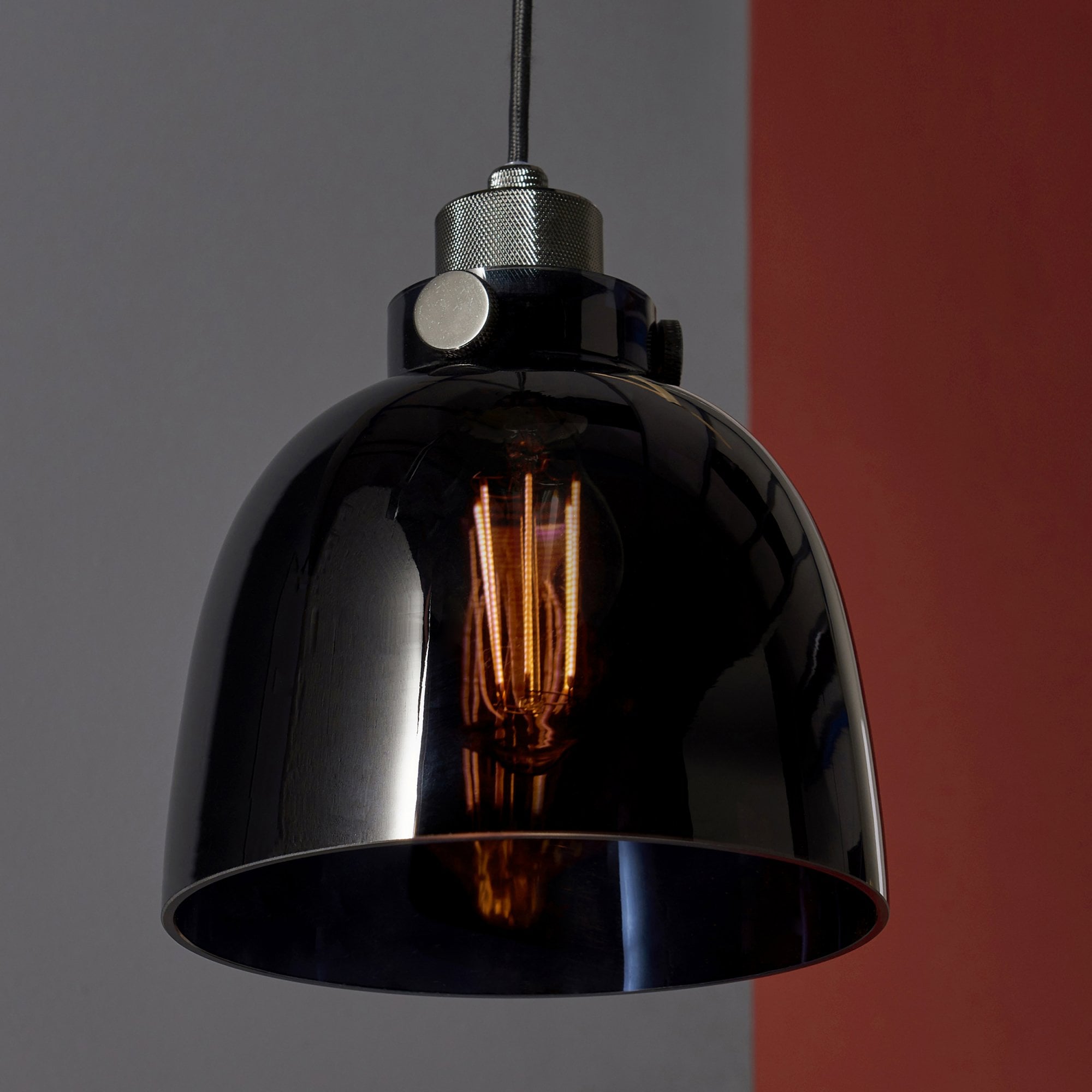 Utopia Metallic Single Pendant - Black Chrome With Black Tinted Glass