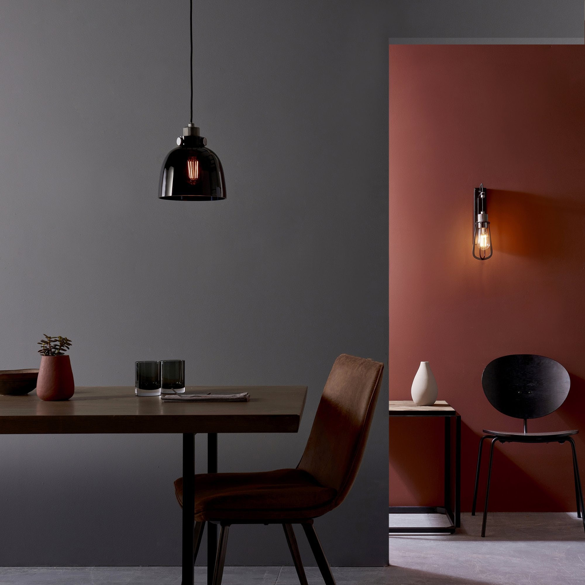 Utopia Metallic Single Pendant - Black Chrome With Black Tinted Glass