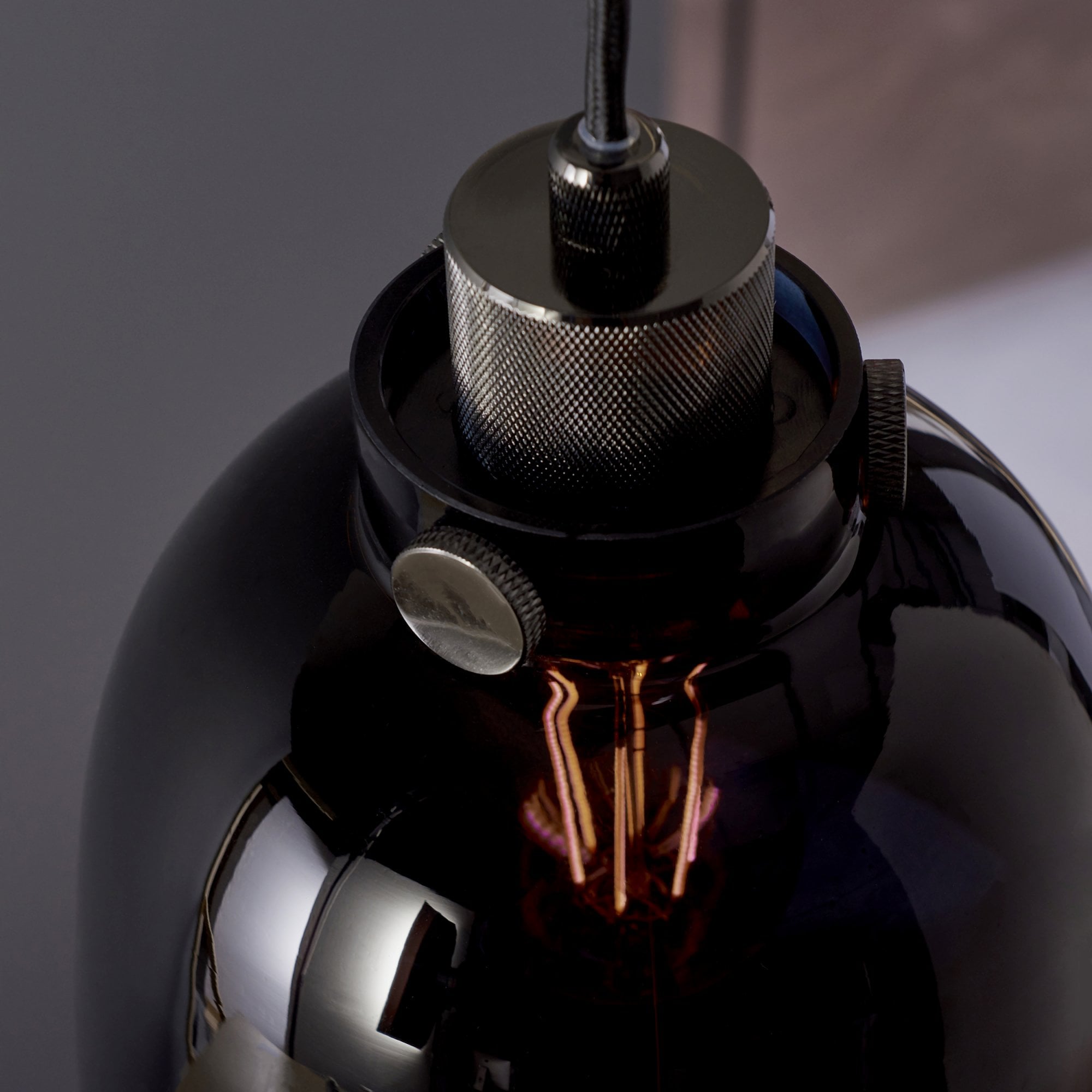 Utopia Metallic Single Pendant - Black Chrome With Black Tinted Glass