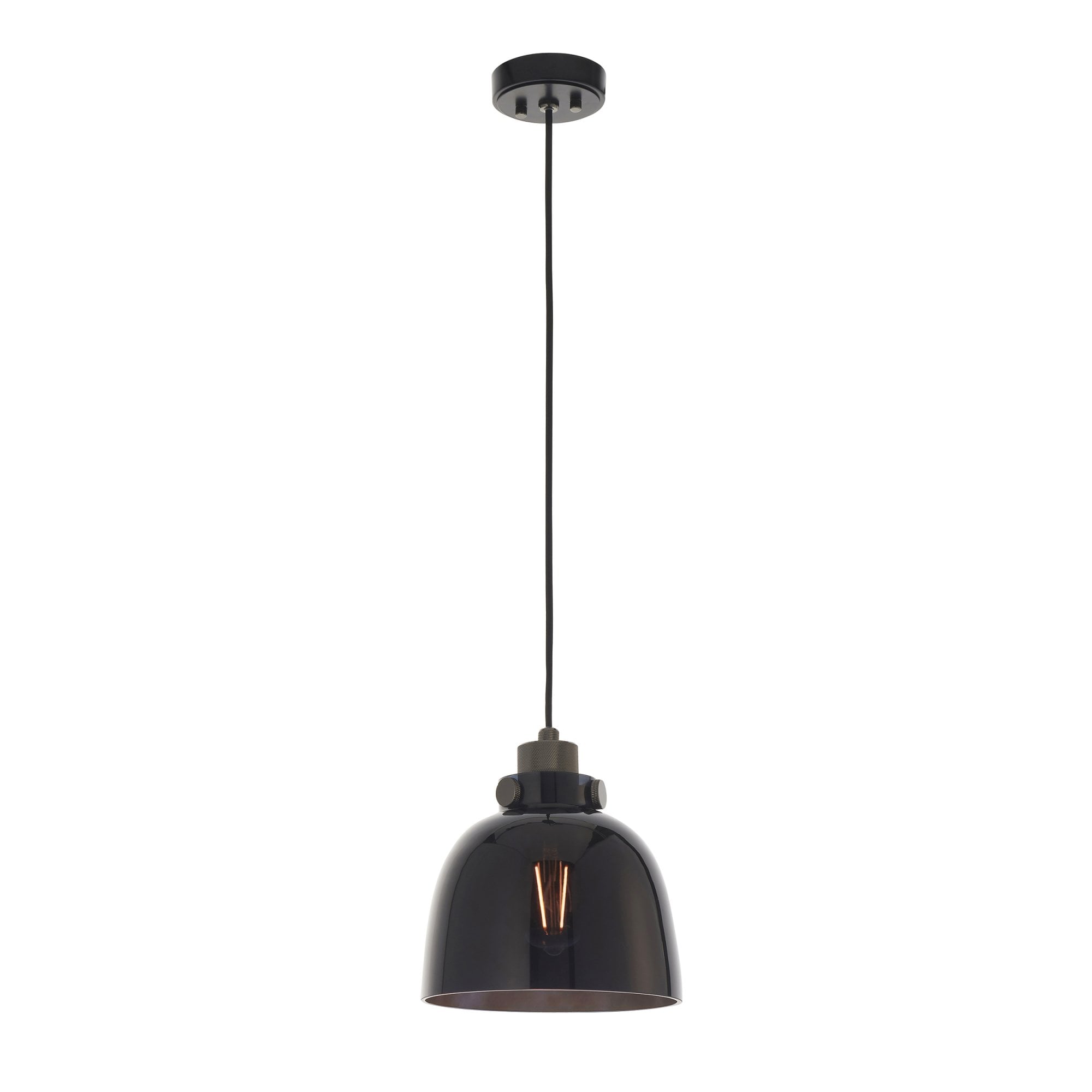 Utopia Metallic Single Pendant - Black Chrome With Black Tinted Glass