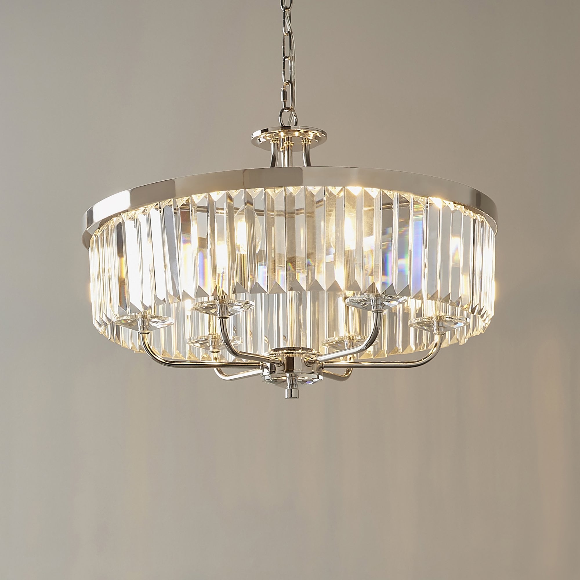 Utopia Martini 6 Light Pendant Chandelier - Bright Nickel And Clear Glass - 55cm Diameter