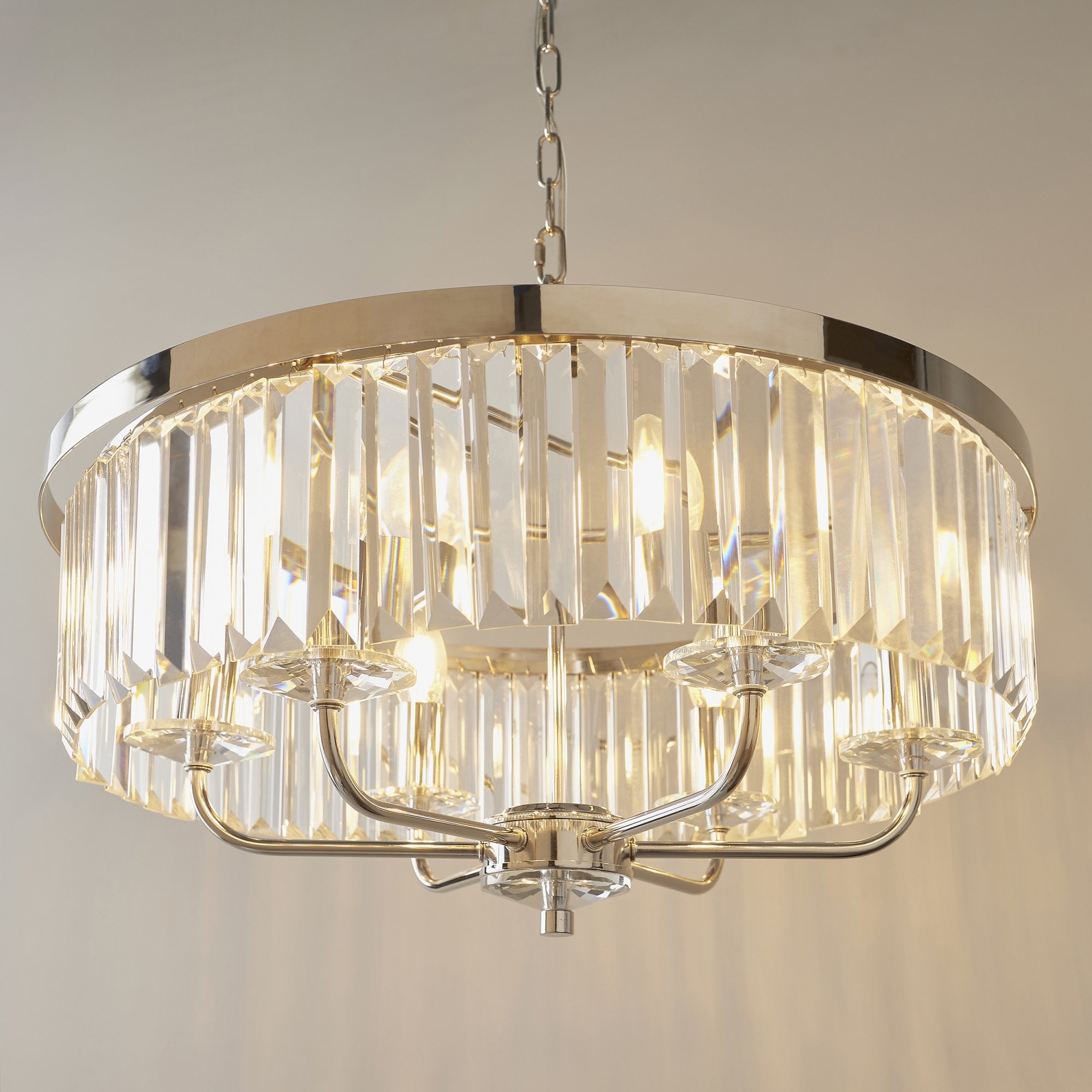 Utopia Martini 6 Light Pendant Chandelier - Bright Nickel And Clear Glass - 55cm Diameter