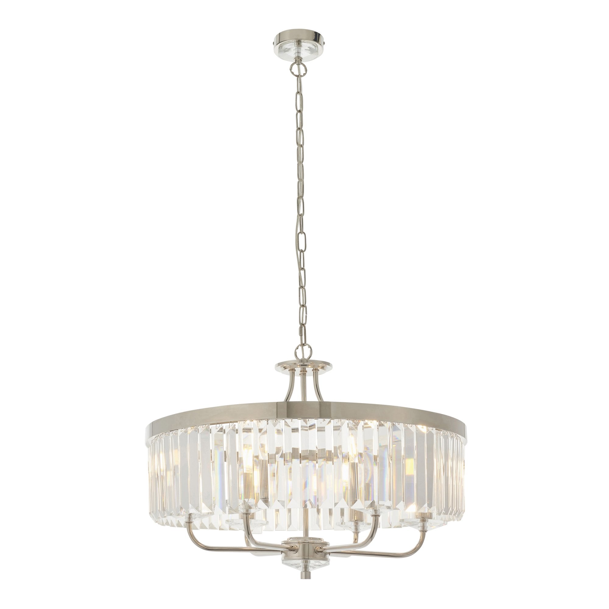 Utopia Martini 6 Light Pendant Chandelier - Bright Nickel And Clear Glass - 55cm Diameter