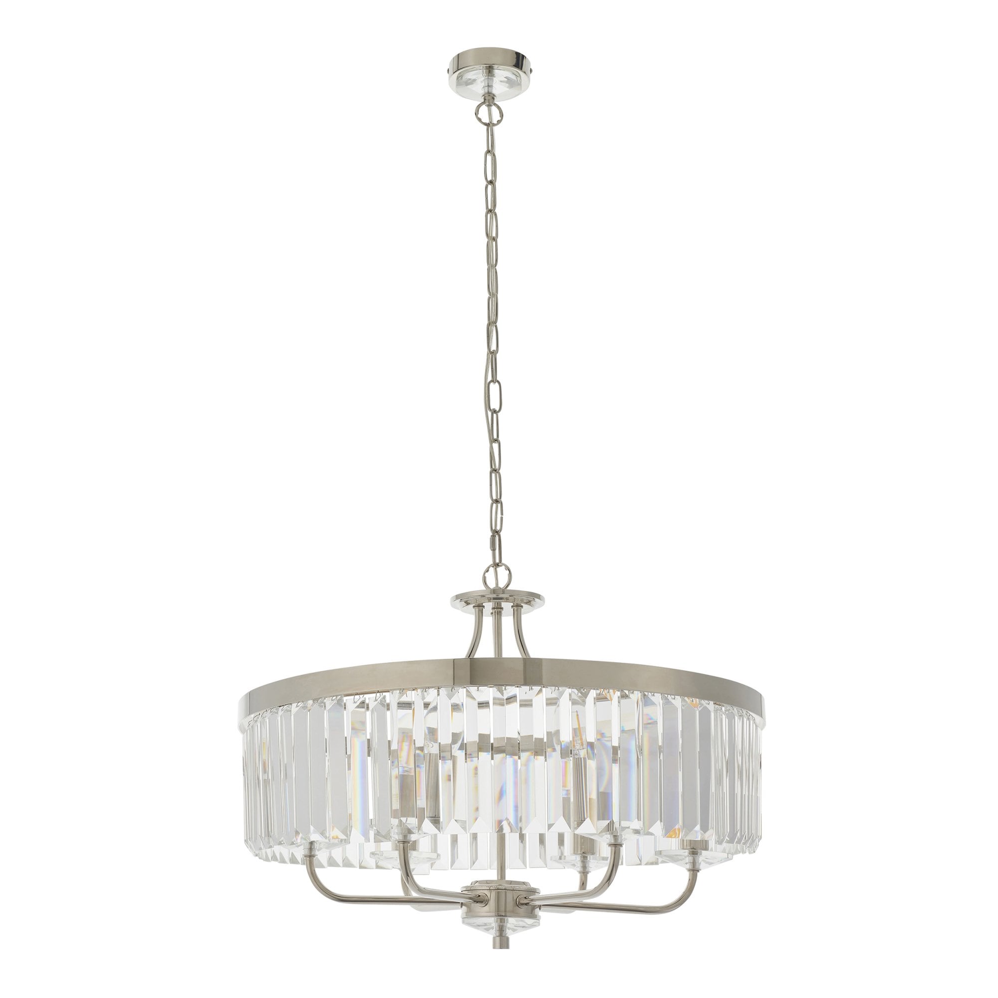 Utopia Martini 6 Light Pendant Chandelier - Bright Nickel And Clear Glass - 55cm Diameter