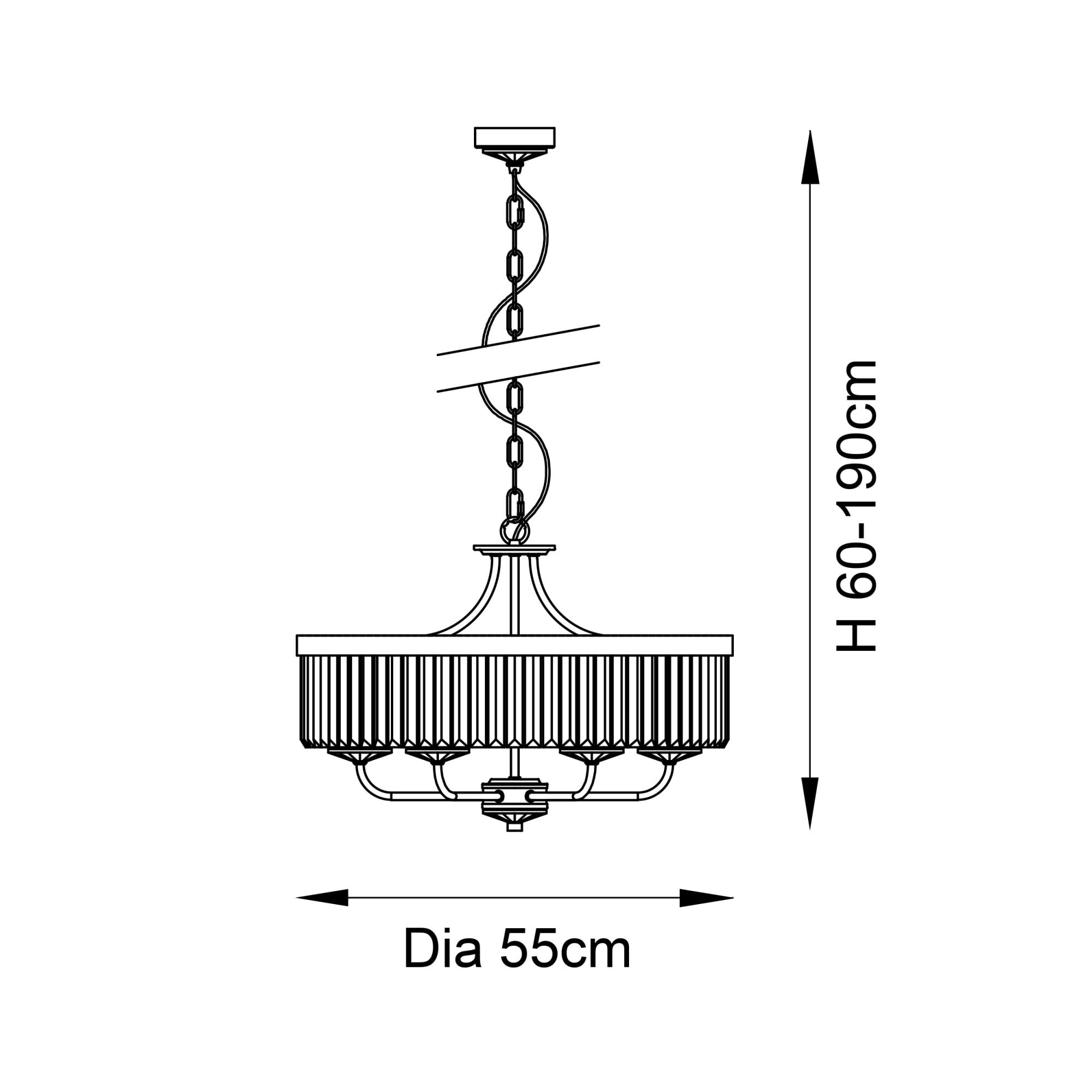 Utopia Martini 6 Light Pendant Chandelier - Bright Nickel And Clear Glass - 55cm Diameter