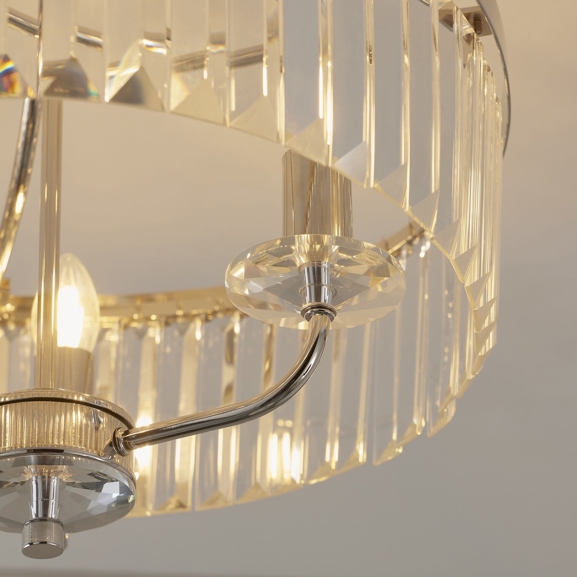 Utopia Martini 3 Light Semi Flush Fitting - Bright Nickel And Clear Glass - 45cm Diameter