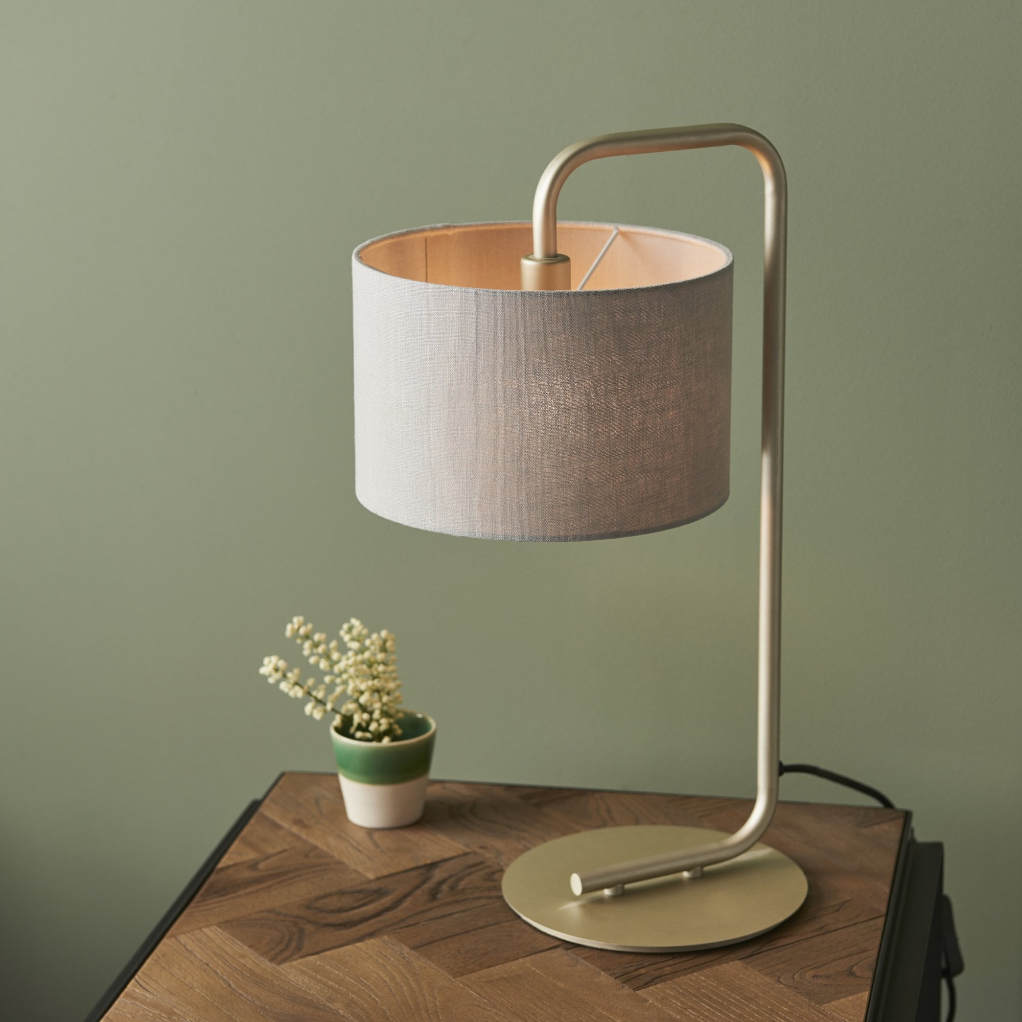 Utopia The Modern Table Lamp - Satin Champagne With Slate Grey Shade