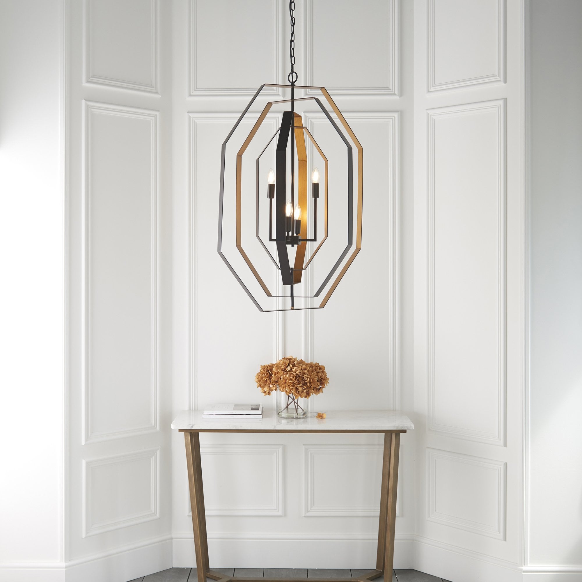 Utopia Octagon 4 Light Pendant - Aged Bronze And Antique Gold - 64cm Diameter
