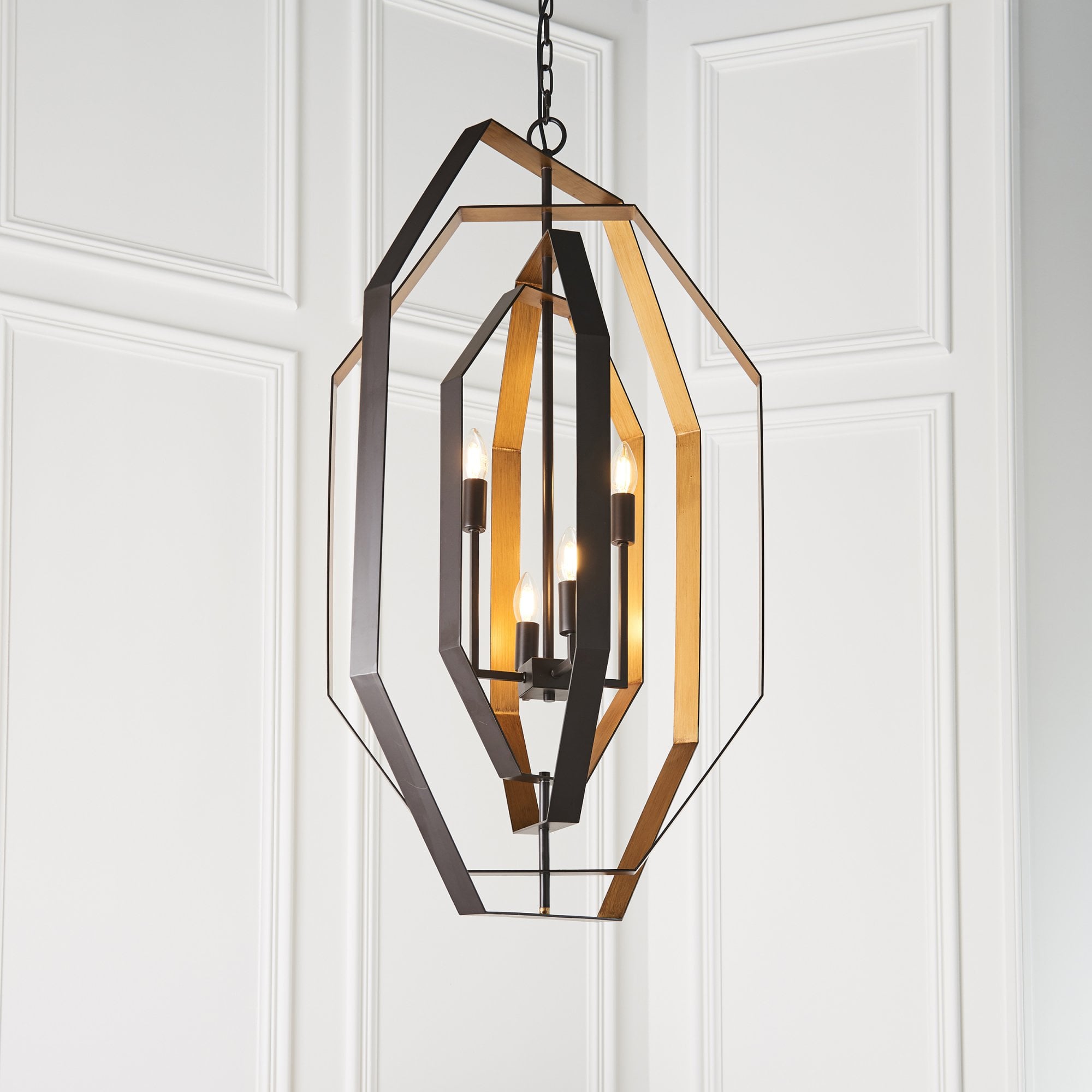 Utopia Octagon 4 Light Pendant - Aged Bronze And Antique Gold - 64cm Diameter