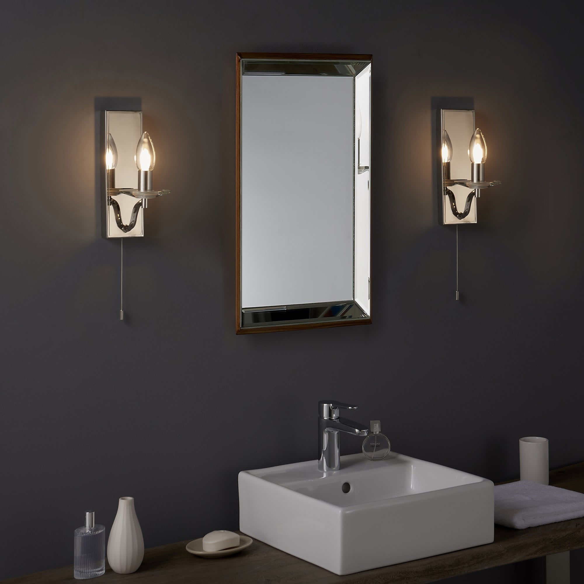 Endon Garland IP44 Bathroom Light - Polished Nickel With Clear Crystal Saucer