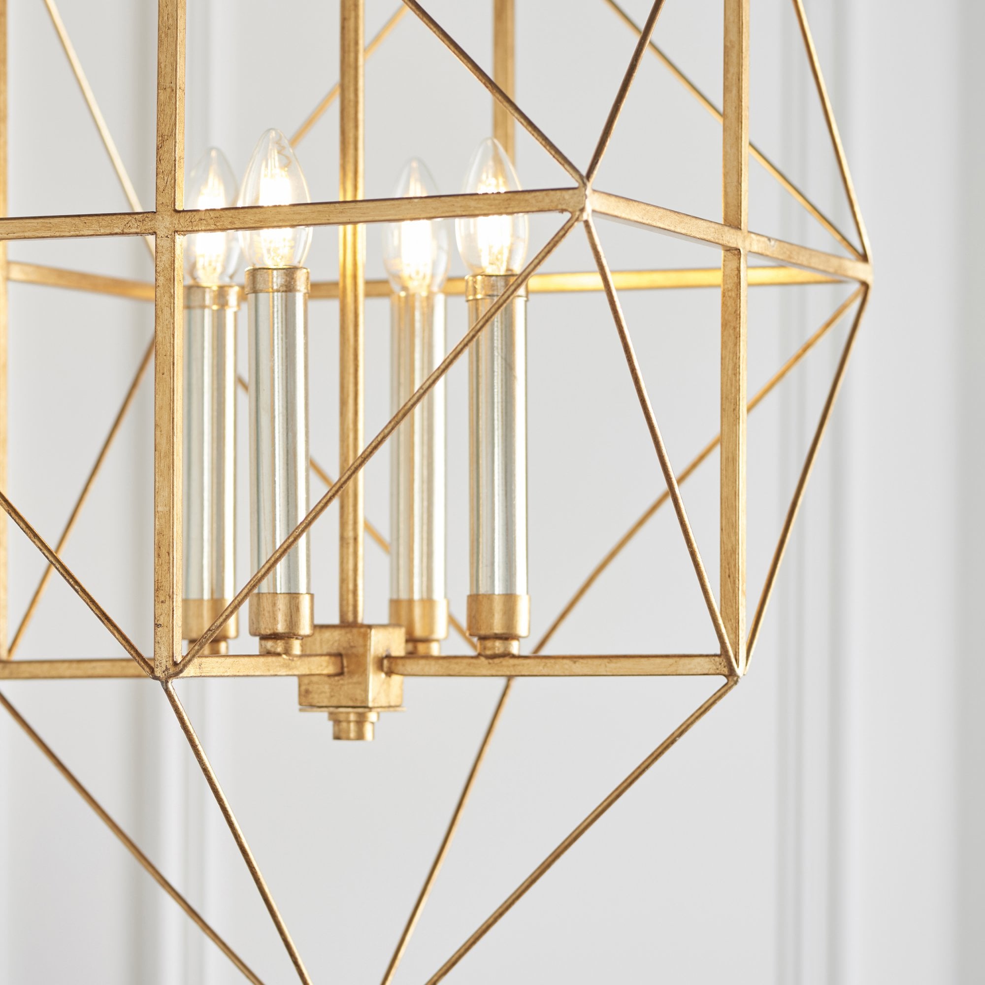 Utopia Frame 4 Light Pendant - Antique Gold With Silver Leaf - 57cm Diameter