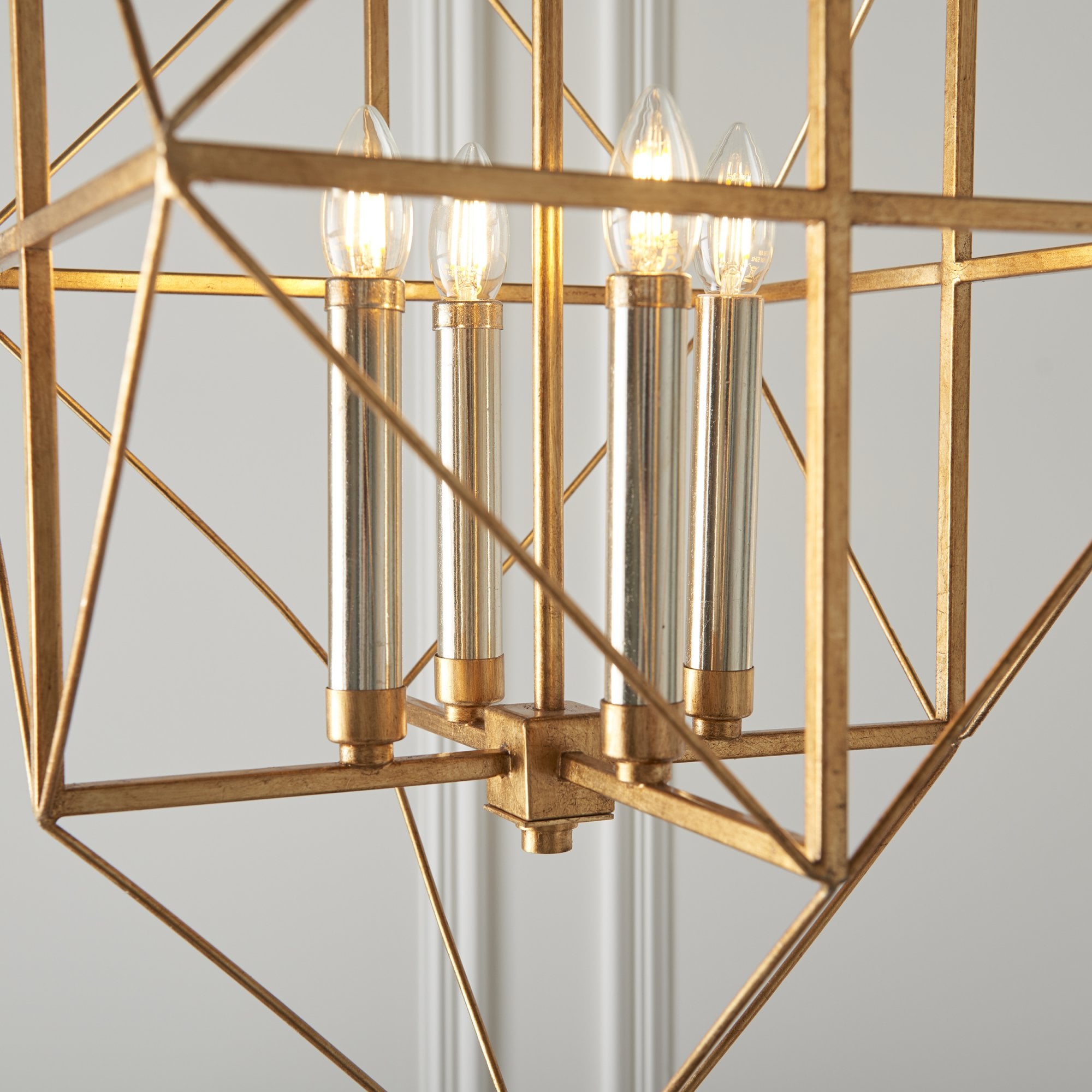Utopia Frame 4 Light Pendant - Antique Gold With Silver Leaf - 57cm Diameter