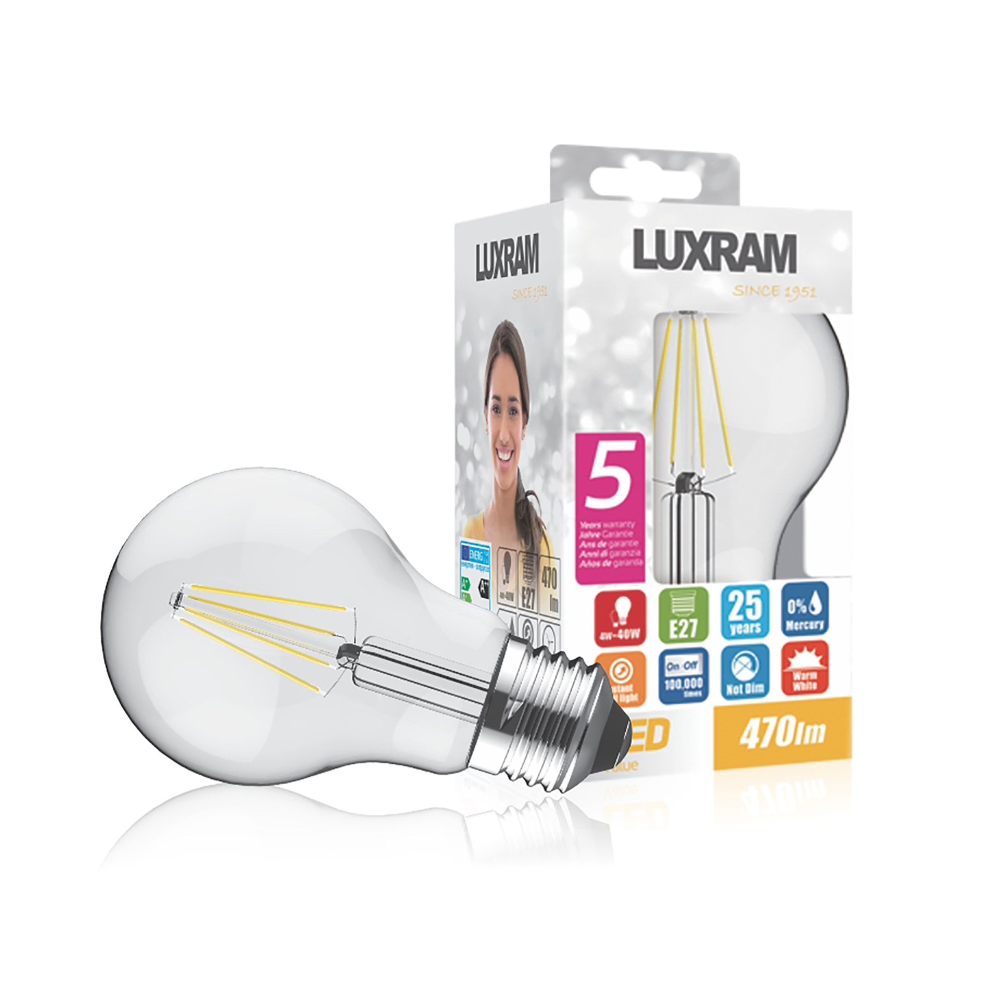 Luxram Value Classic E27 LED GLS 6.5W Warm White - 2700K (Non-Dimmable)
