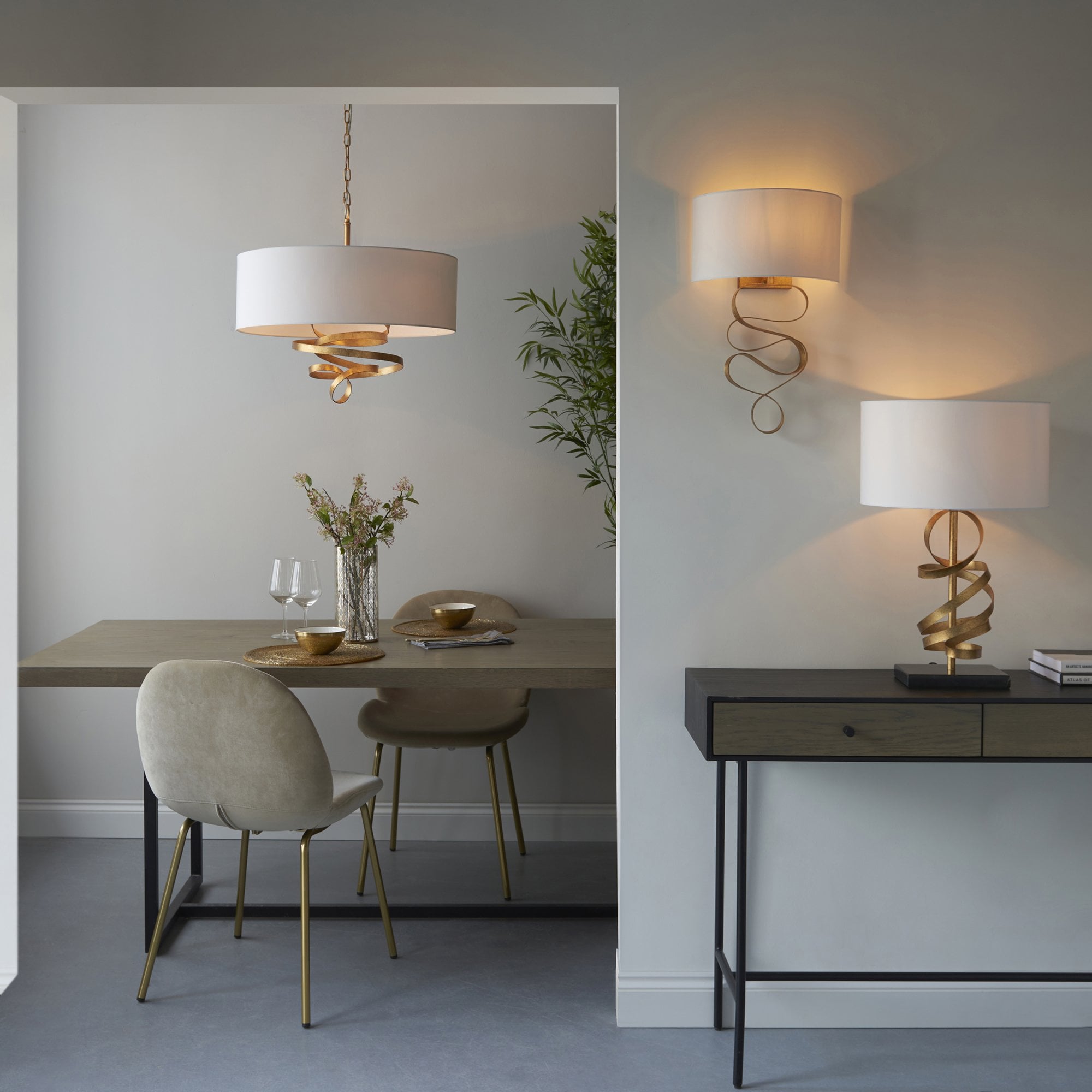 Utopia Swirl Table Lamp - Gold And Ivory Shade