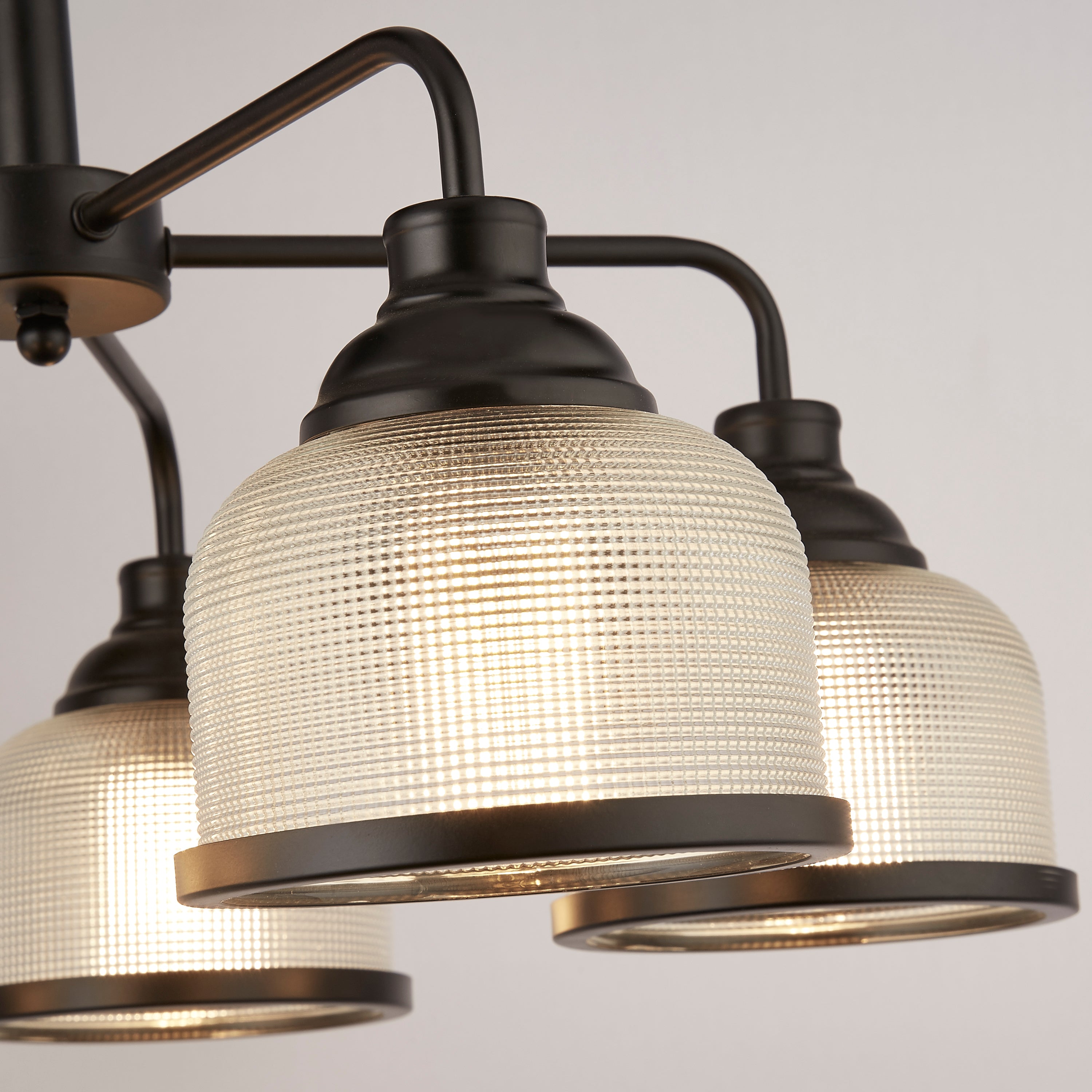 Searchlight Handel 5 Light Pendant - Black Metal & Holophane Style Glass