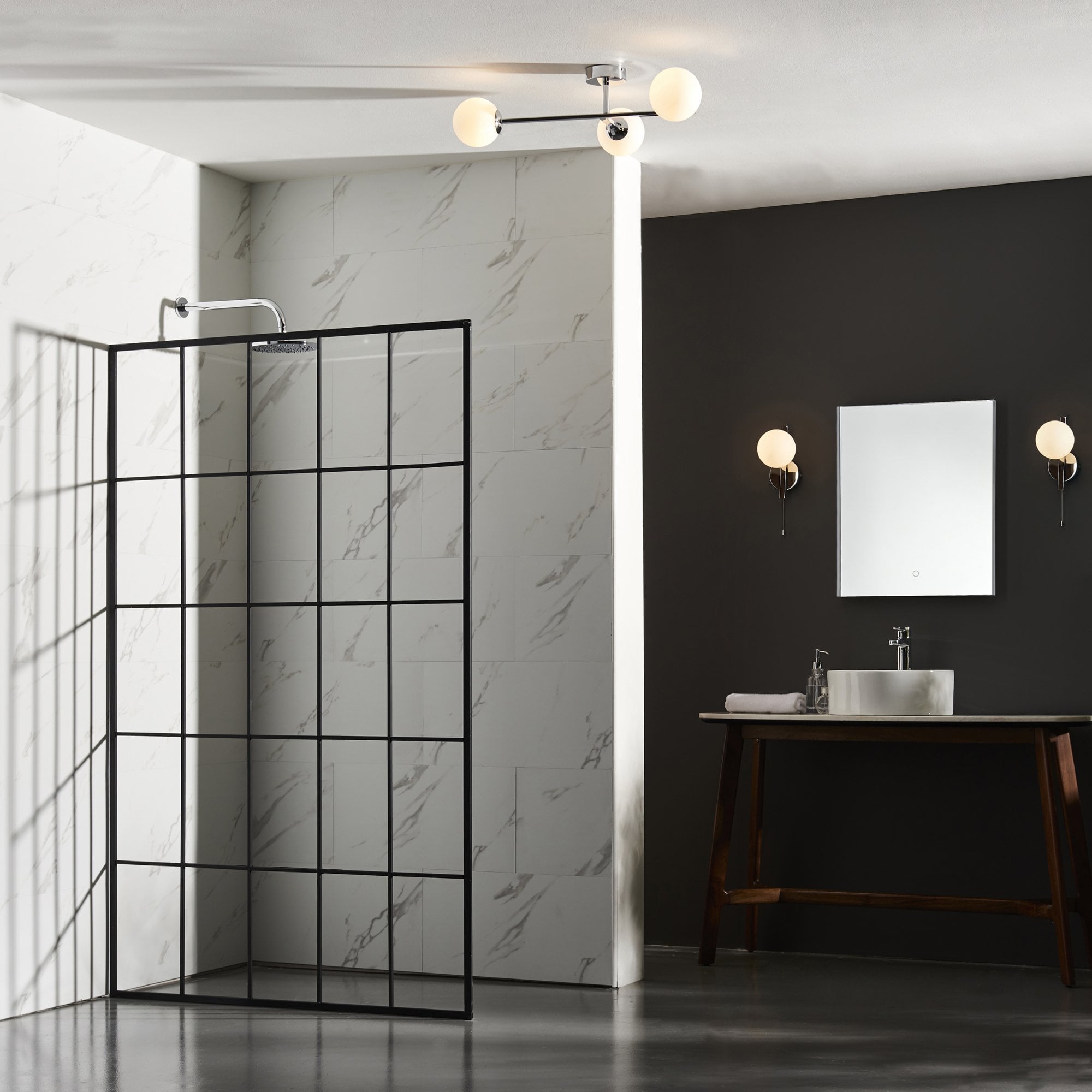 Utopia Linear Metal Semi Flush Fitting - Chrome With White Globe