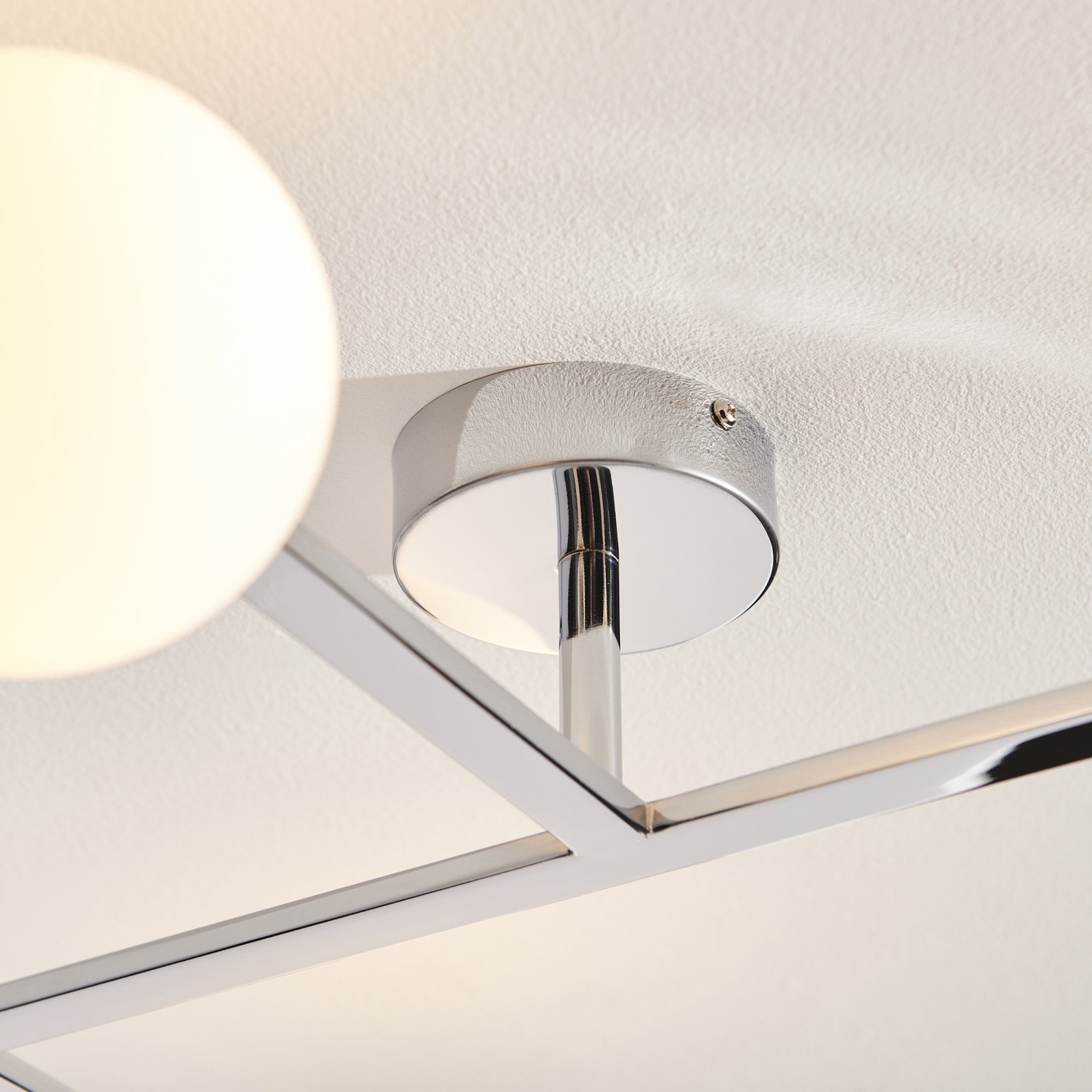 Utopia Linear Metal Semi Flush Fitting - Chrome With White Globe