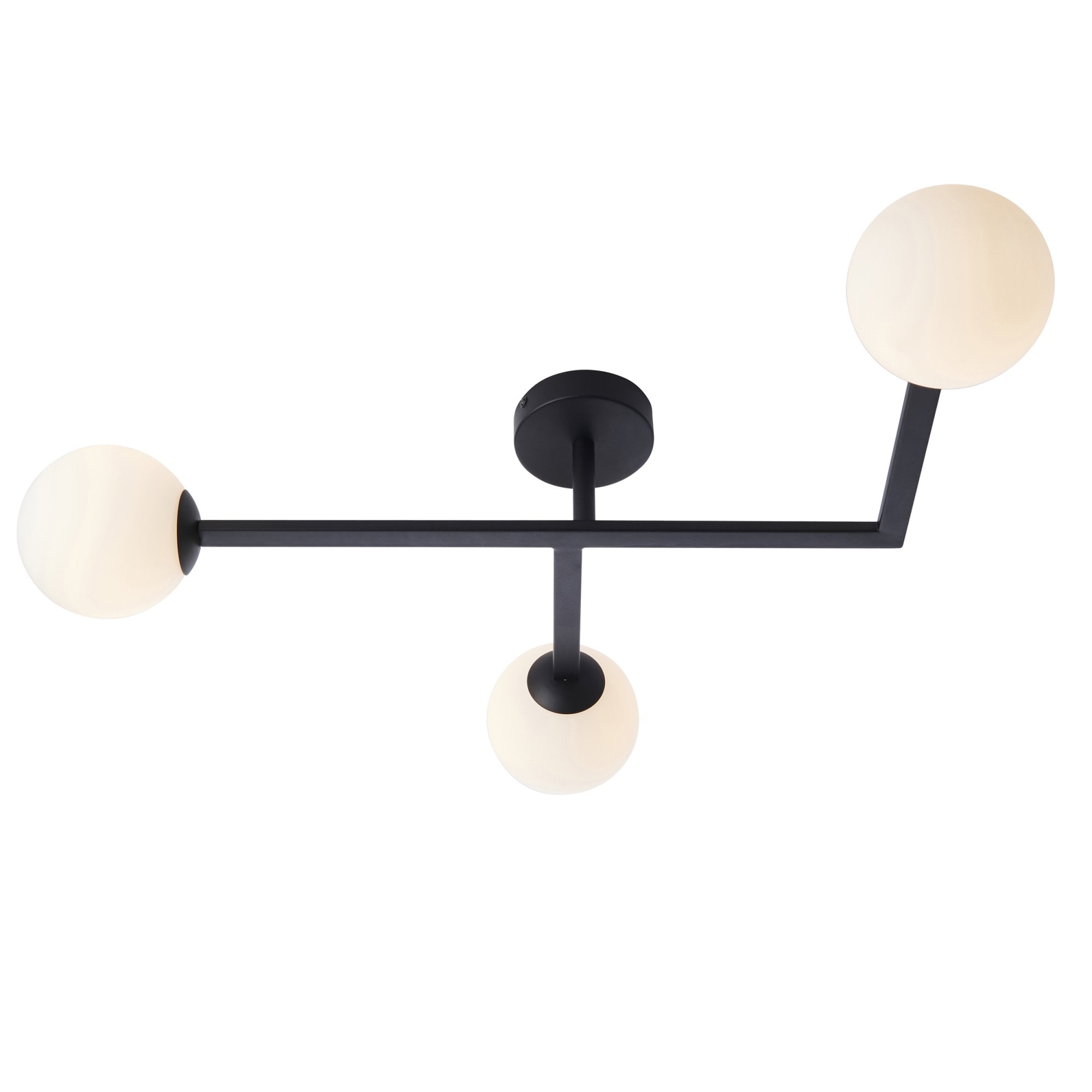 Utopia Linear Metal Semi Flush Fitting - Matt Black With White Globe