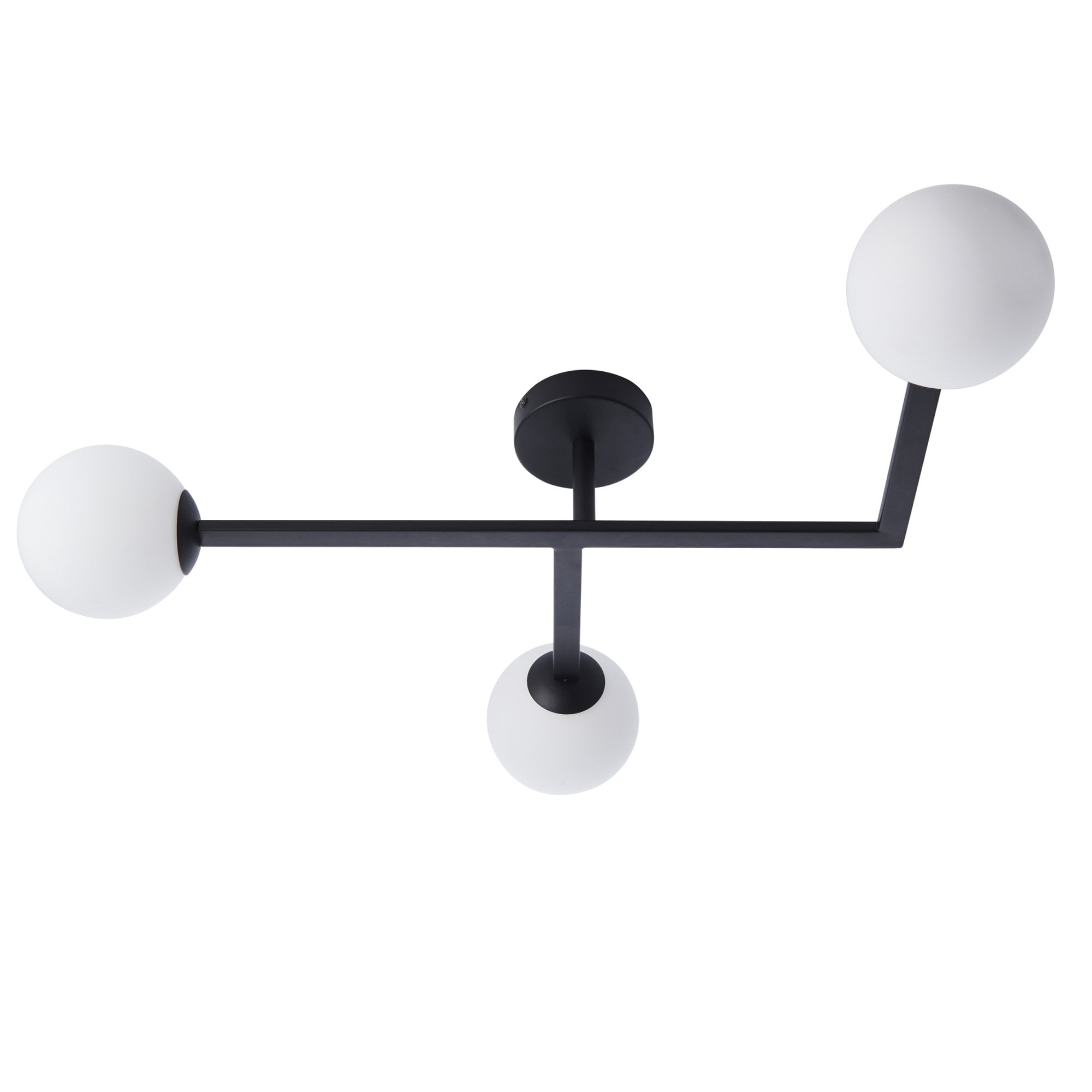 Utopia Linear Metal Semi Flush Fitting - Matt Black With White Globe